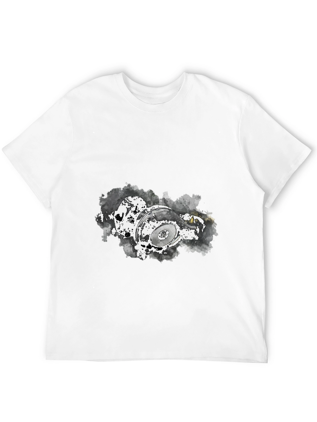 Camiseta Negra con Diseño Abstracto de Audífonos