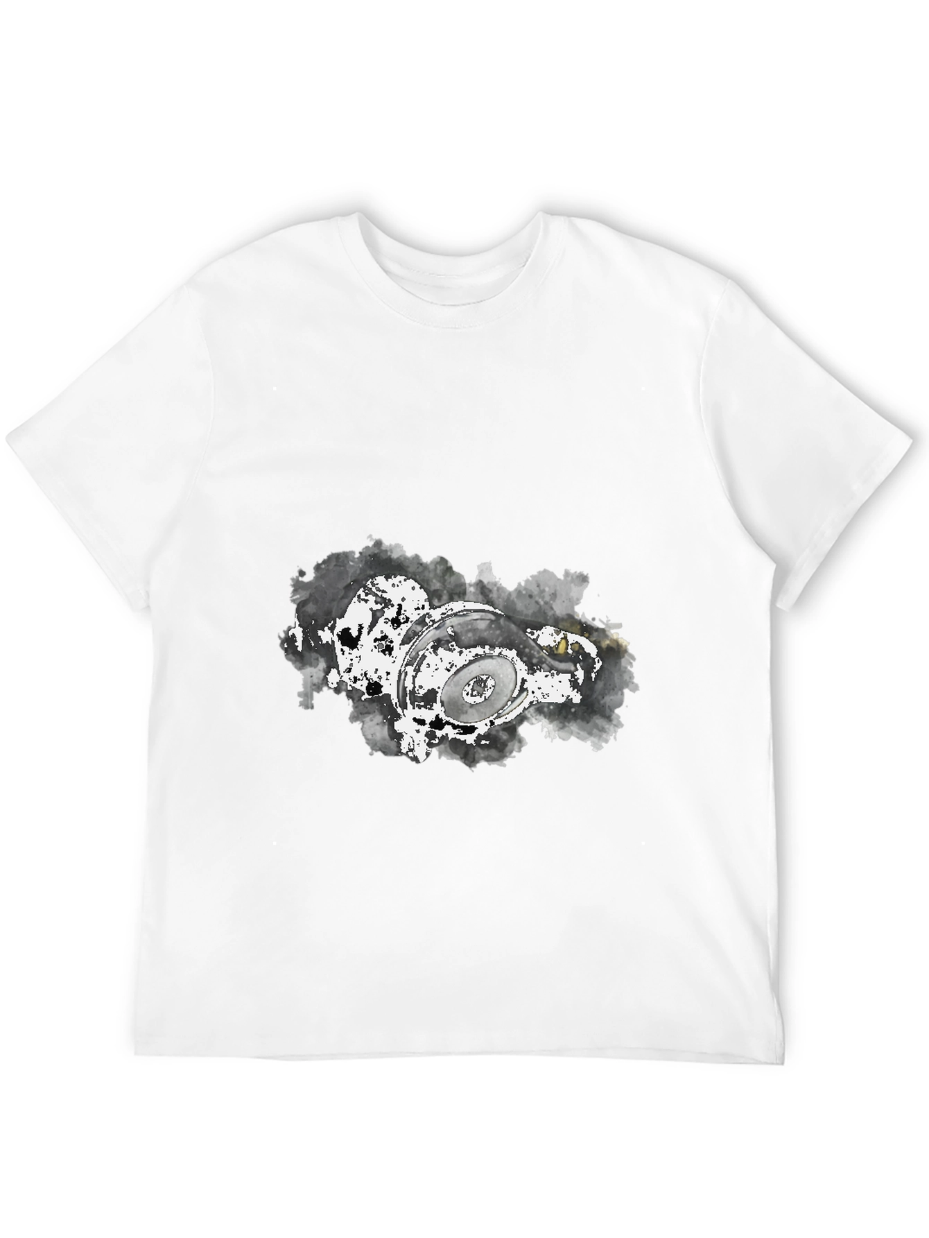 Camiseta Negra con Diseño Abstracto de Audífonos