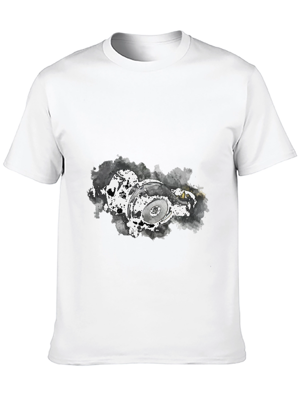 Camiseta Negra con Diseño Abstracto de Audífonos