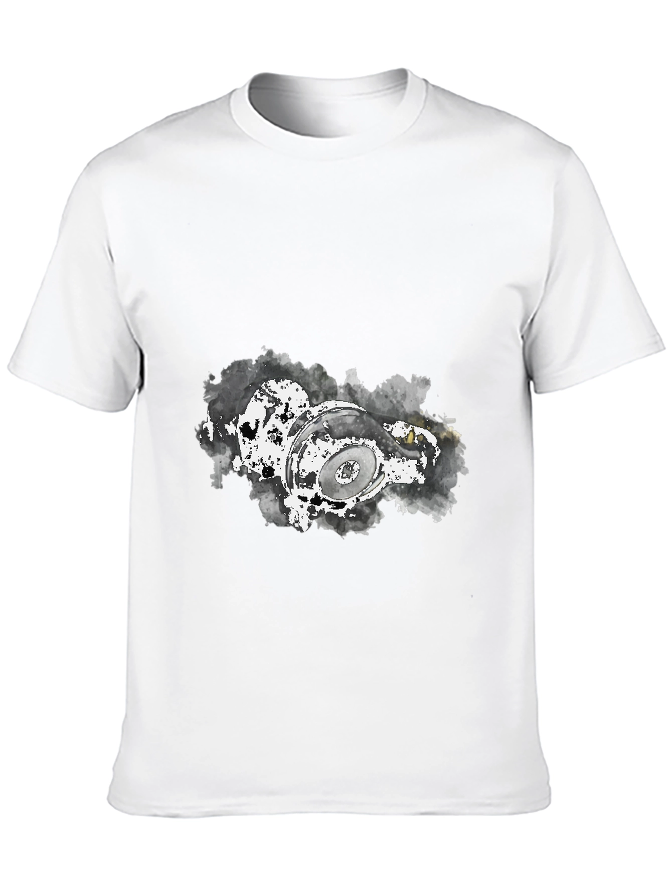 Camiseta Negra con Diseño Abstracto de Audífonos