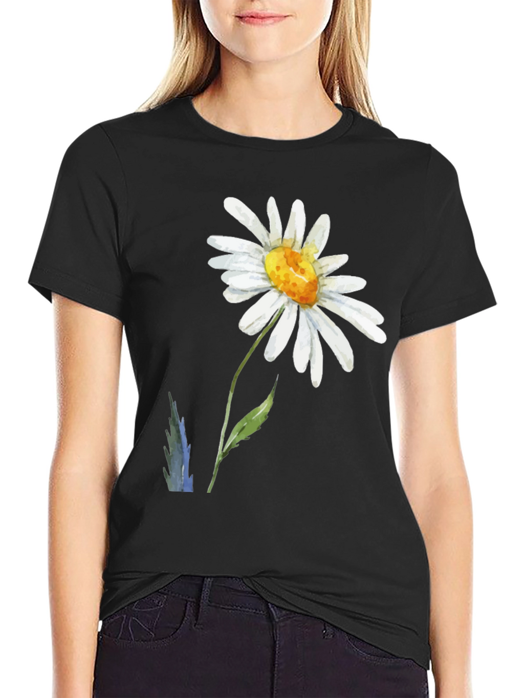 Camiseta Negra con Diseño de Margarita