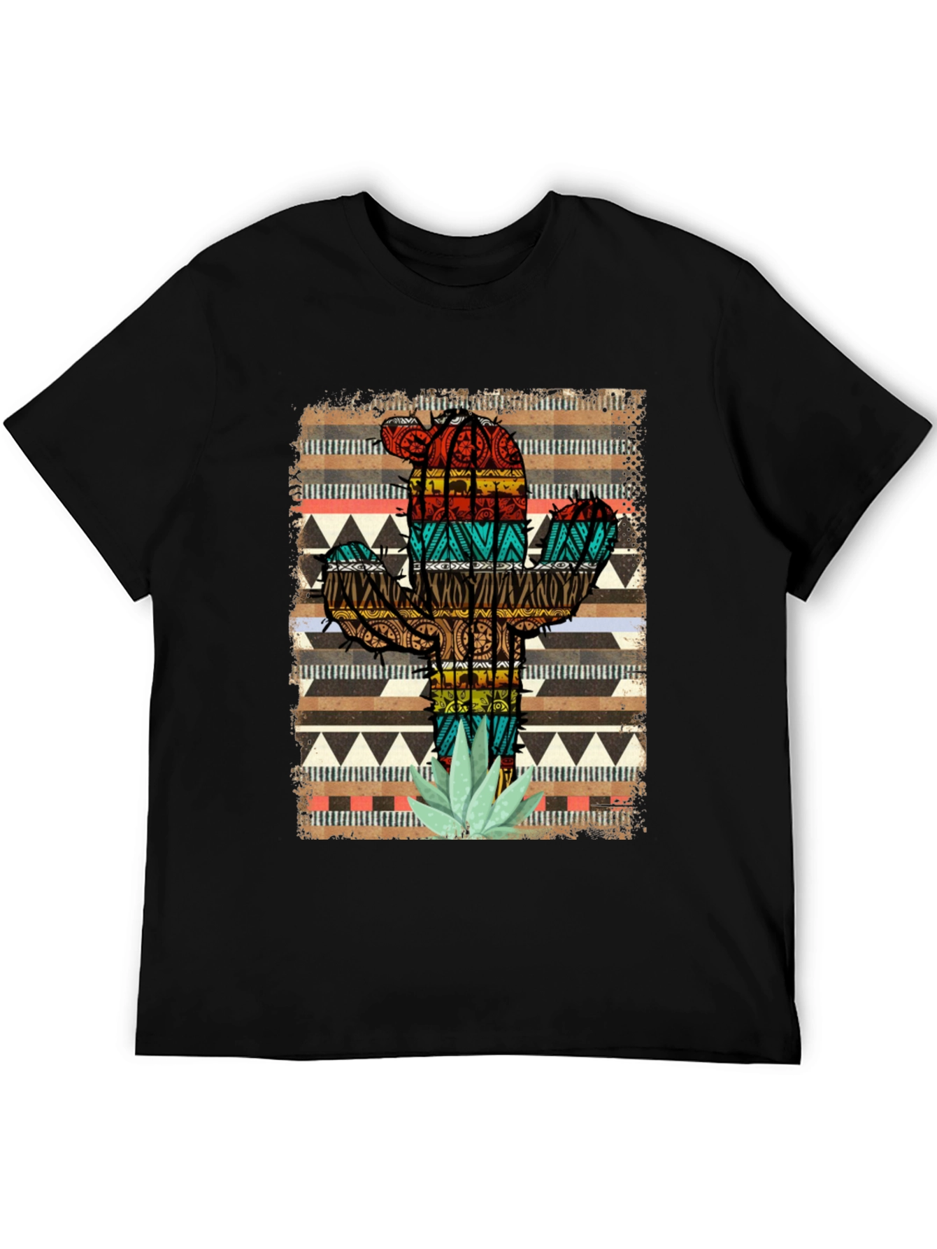 Camiseta Negra Cactus Tribal Estampado