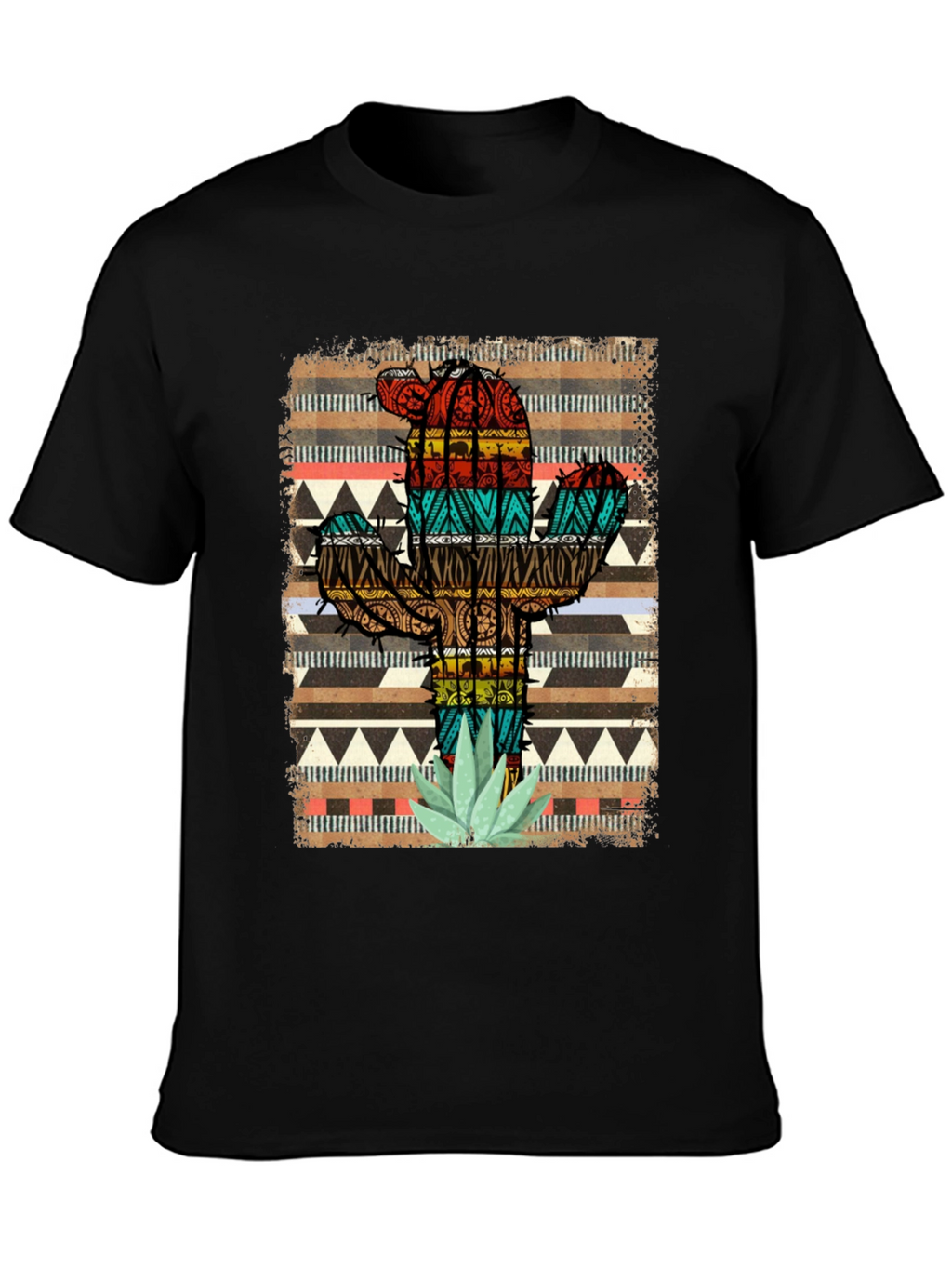 Camiseta Negra Cactus Tribal Estampado