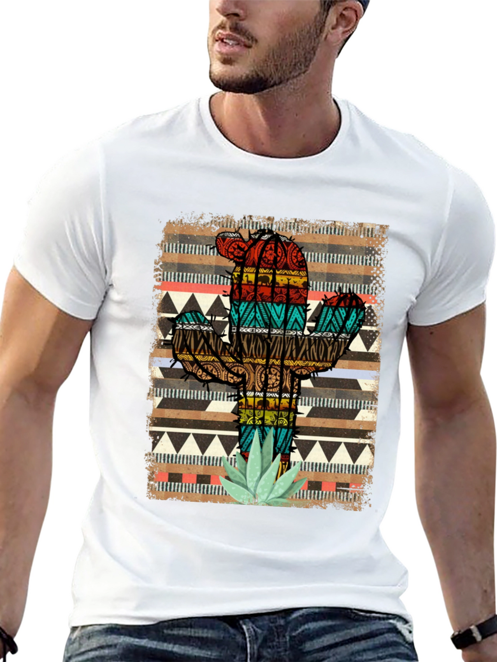 Camiseta Negra Cactus Tribal Estampado