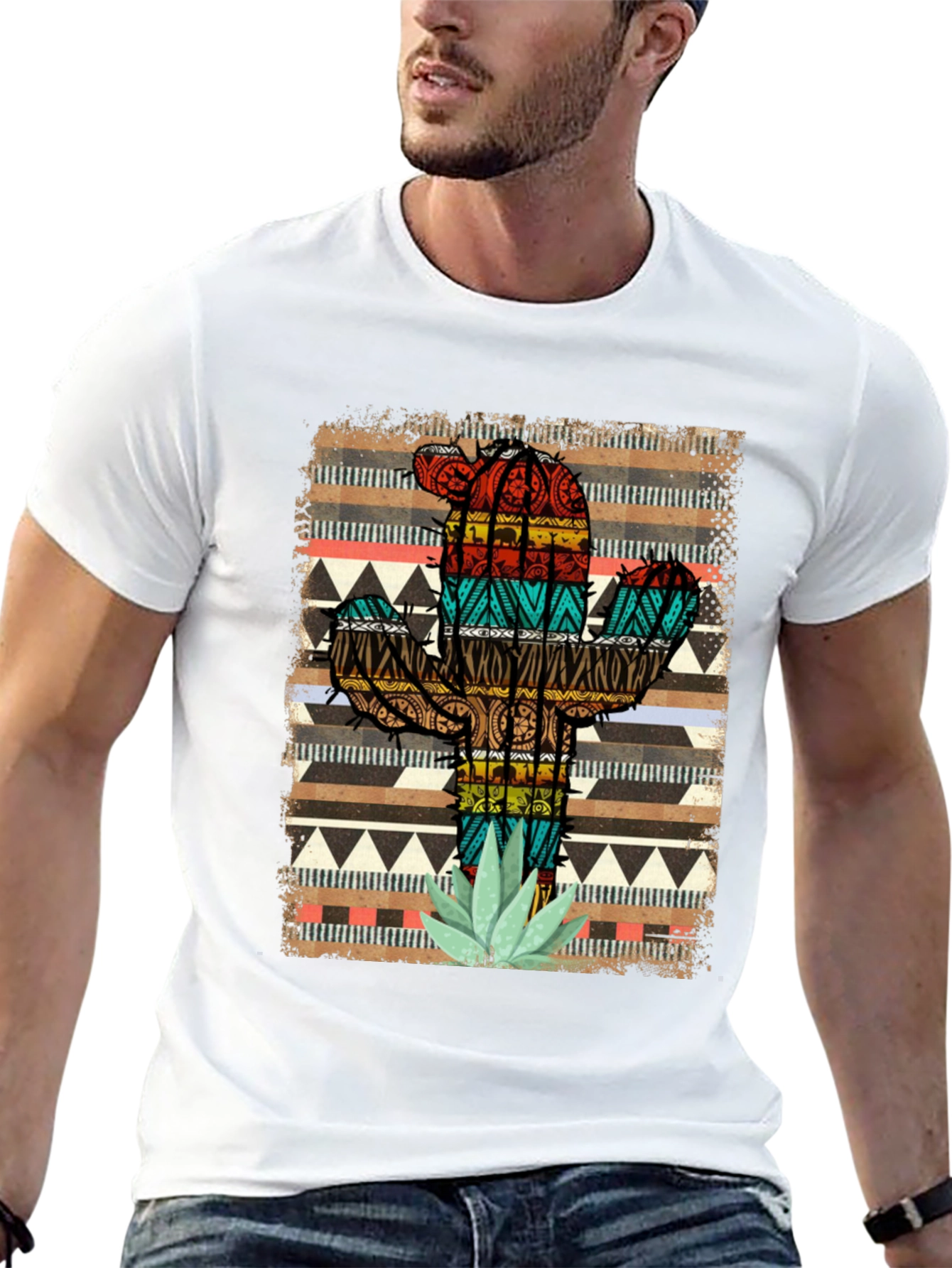 Camiseta Negra Cactus Tribal Estampado
