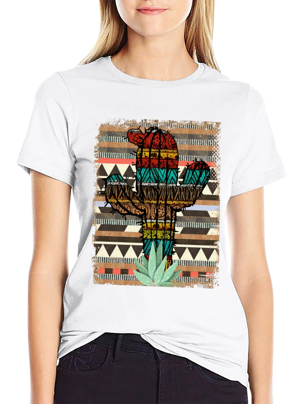 Camiseta Negra Cactus Tribal Estampado