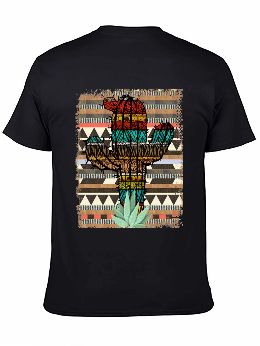 Camiseta Negra Cactus Tribal Estampado