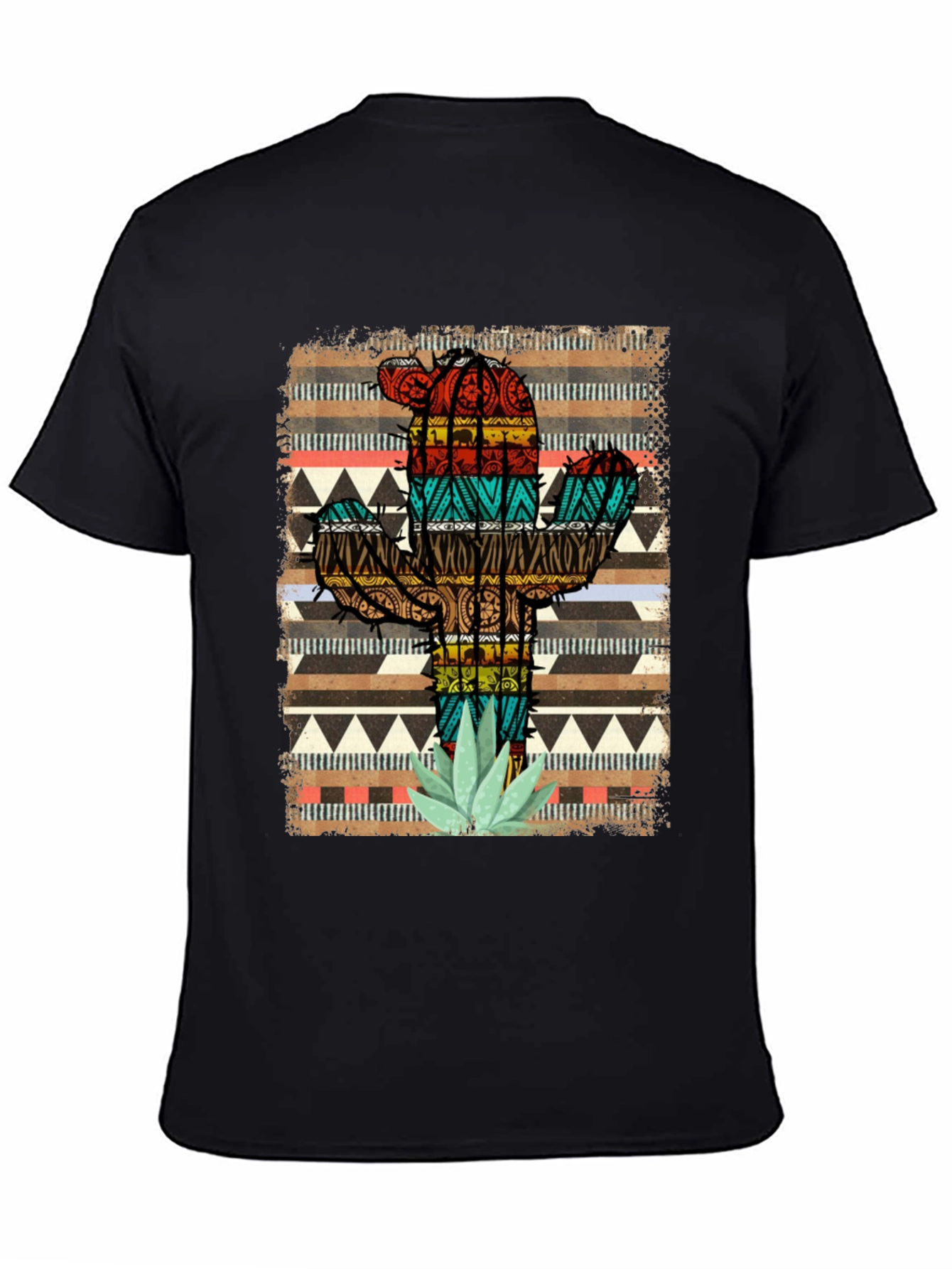 Camiseta Negra Cactus Tribal Estampado