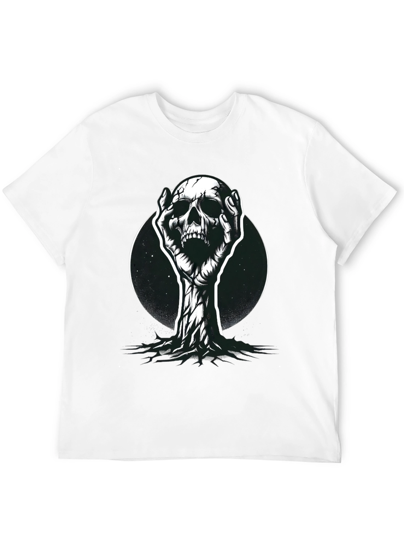 Camiseta Negra con Diseño de Cráneo y Manos