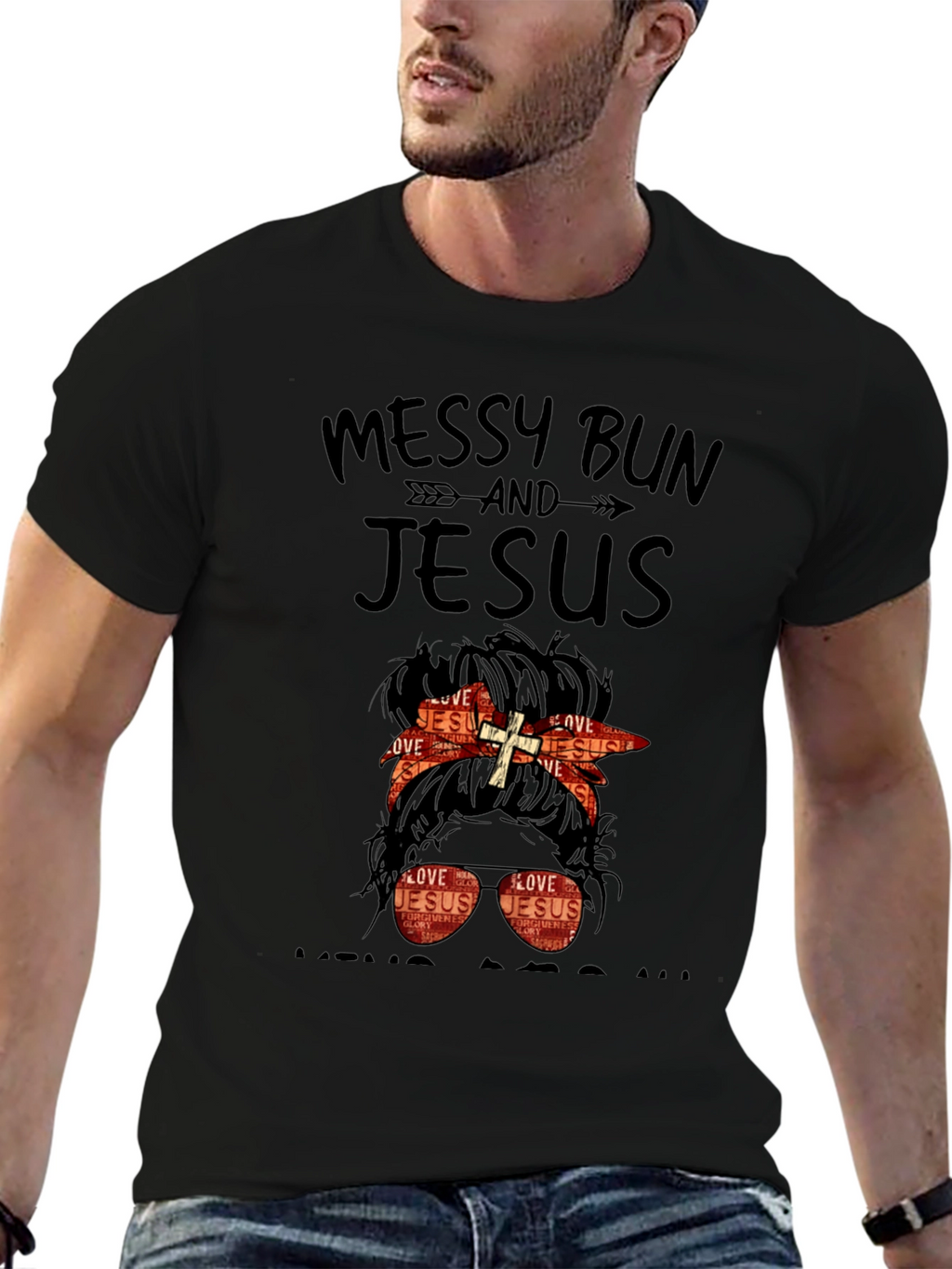 Camiseta Mujer Moño Desordenado y Jesús