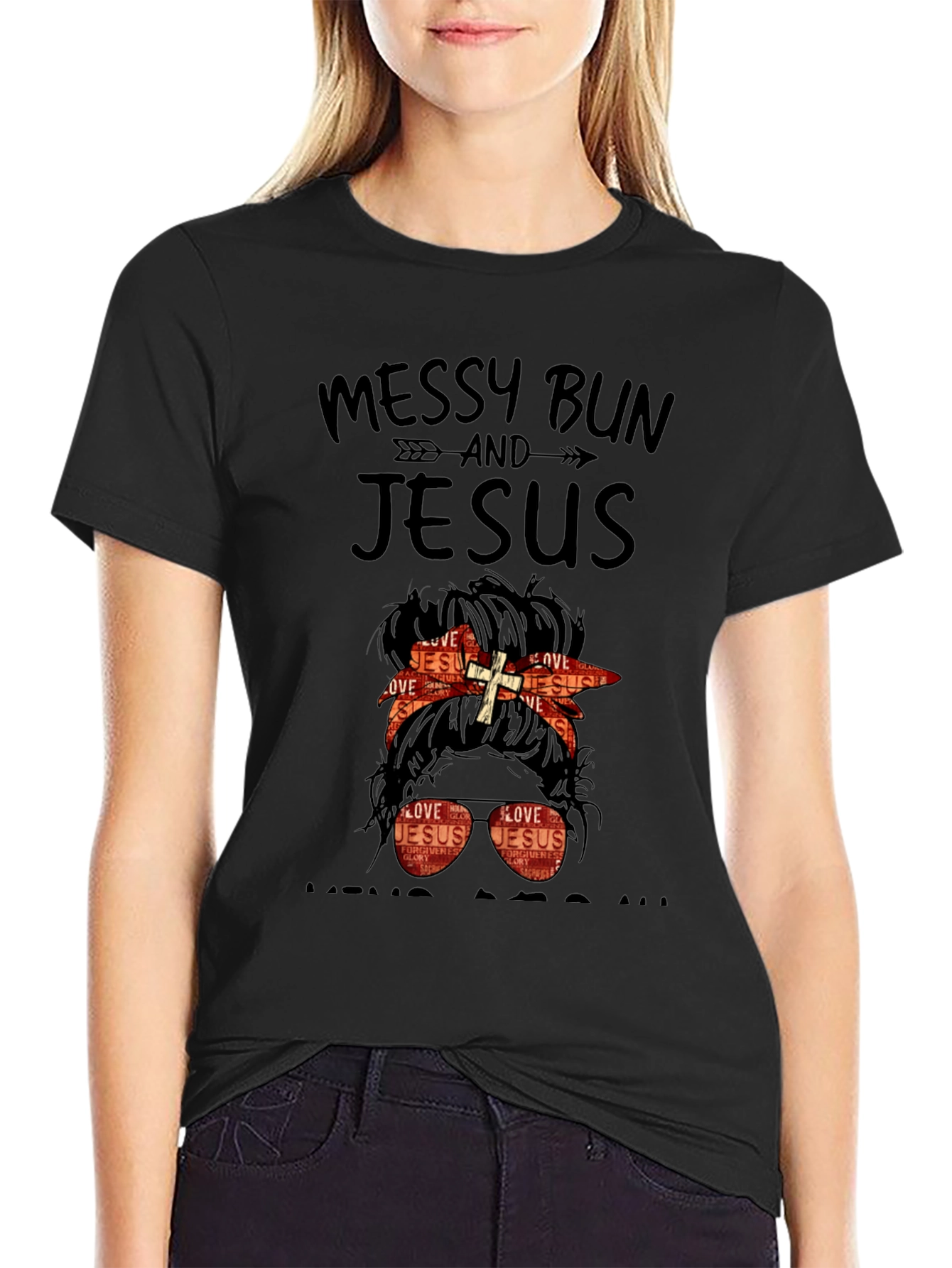 Camiseta Mujer Moño Desordenado y Jesús
