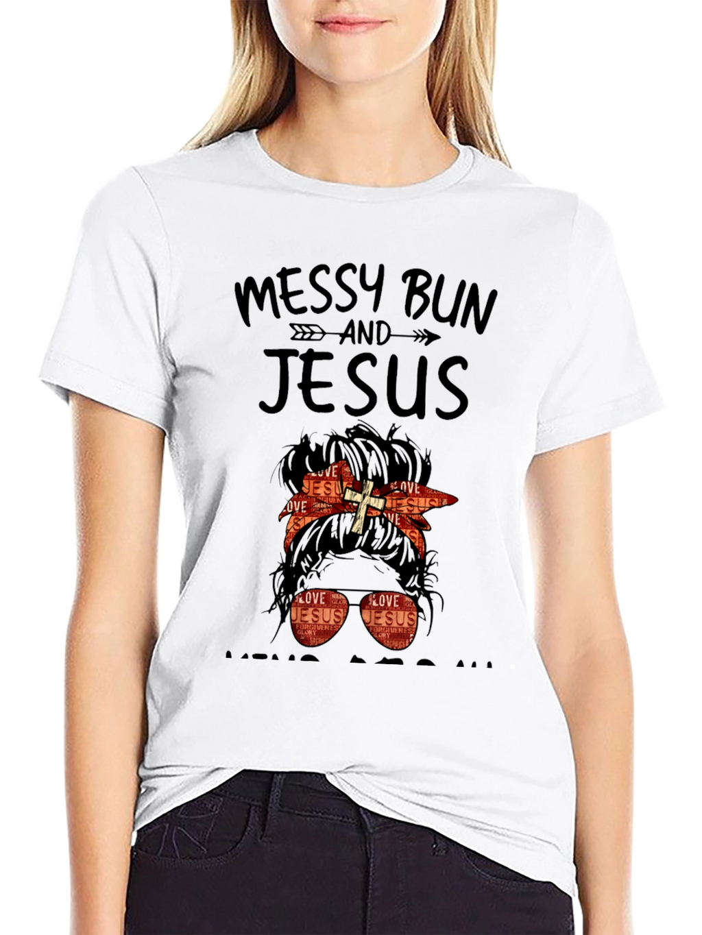 Camiseta Mujer Moño Desordenado y Jesús