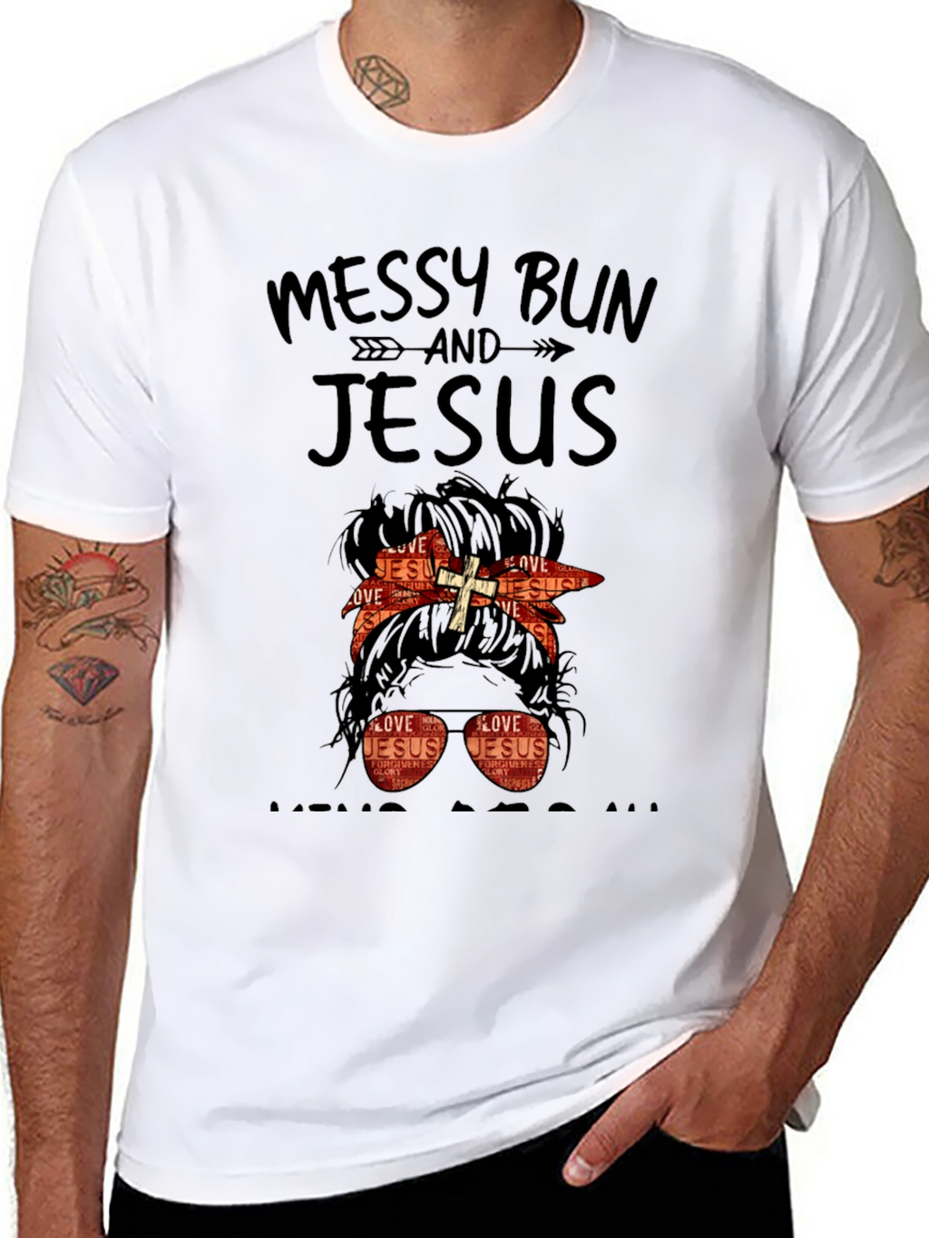 Camiseta Mujer Moño Desordenado y Jesús