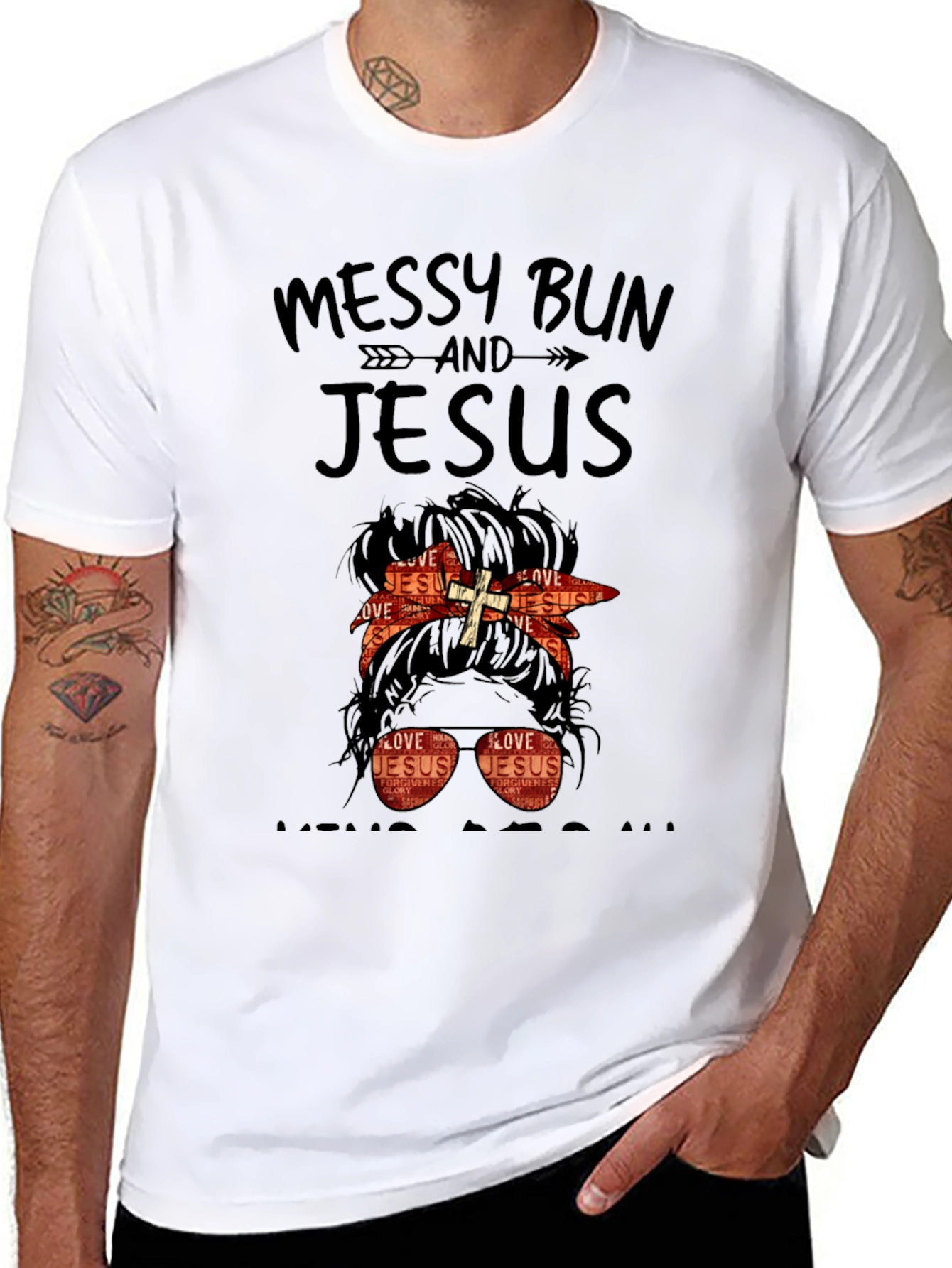Camiseta Mujer Moño Desordenado y Jesús