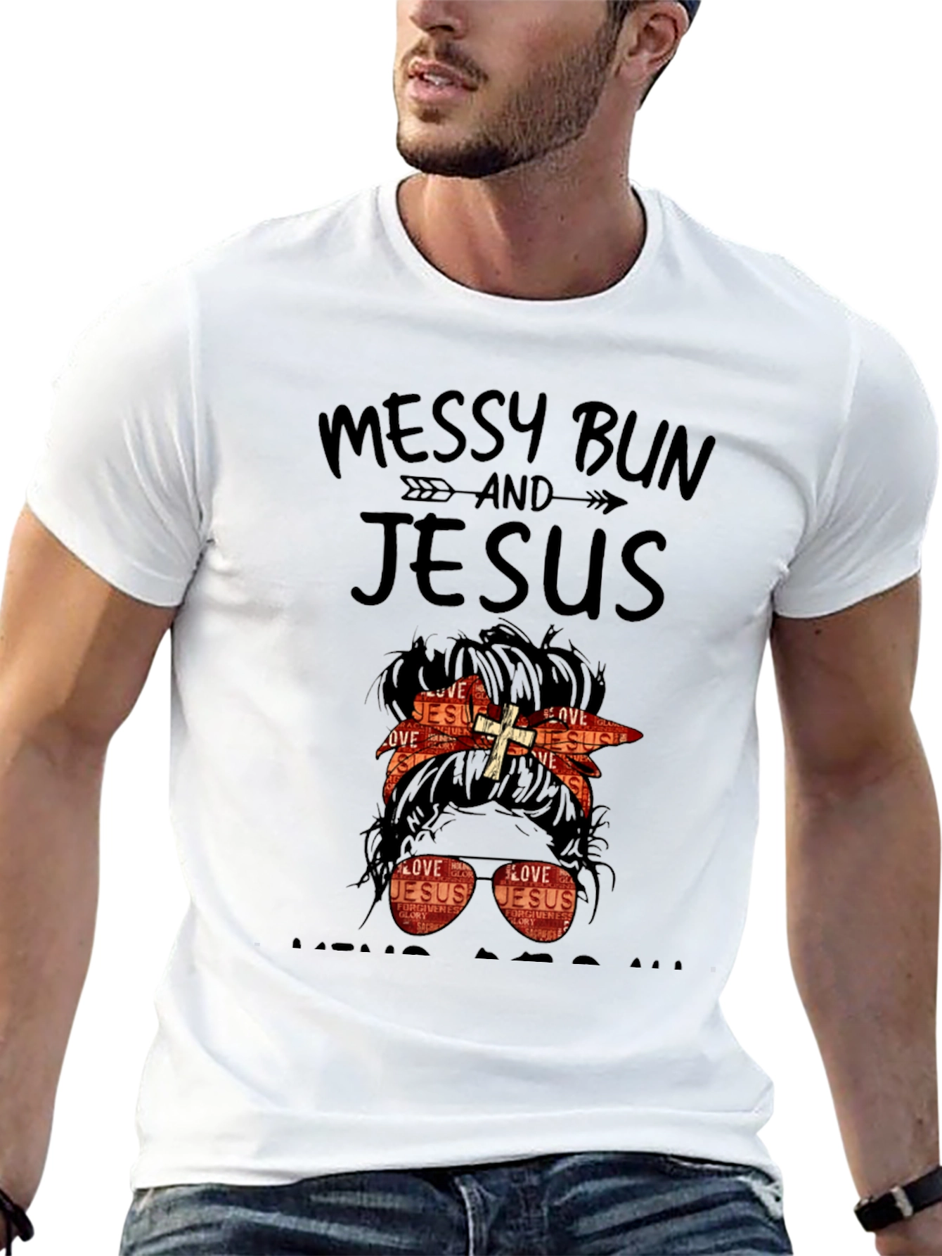 Camiseta Mujer Moño Desordenado y Jesús