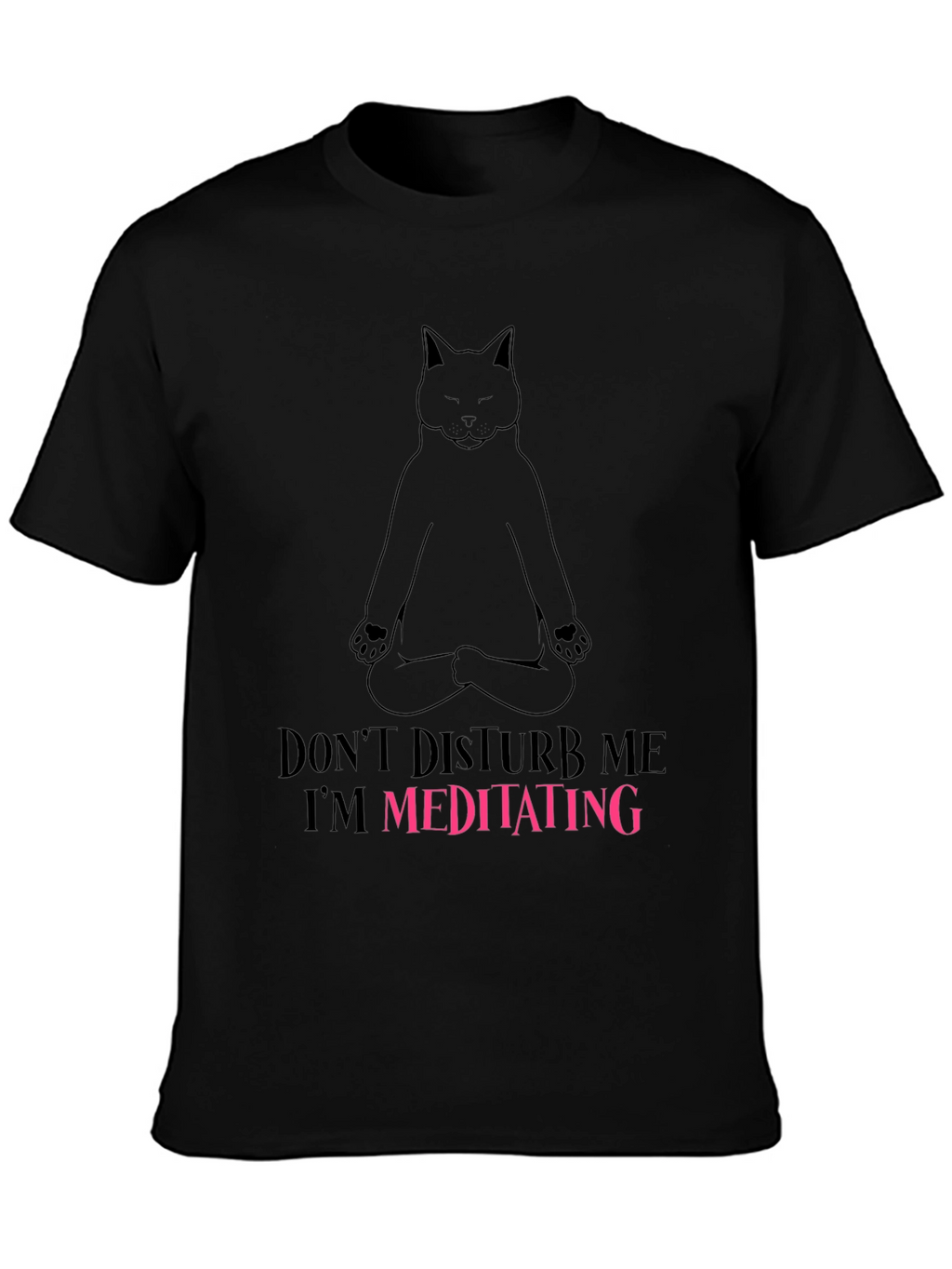 Camiseta Negra con Diseño de Gato Meditando