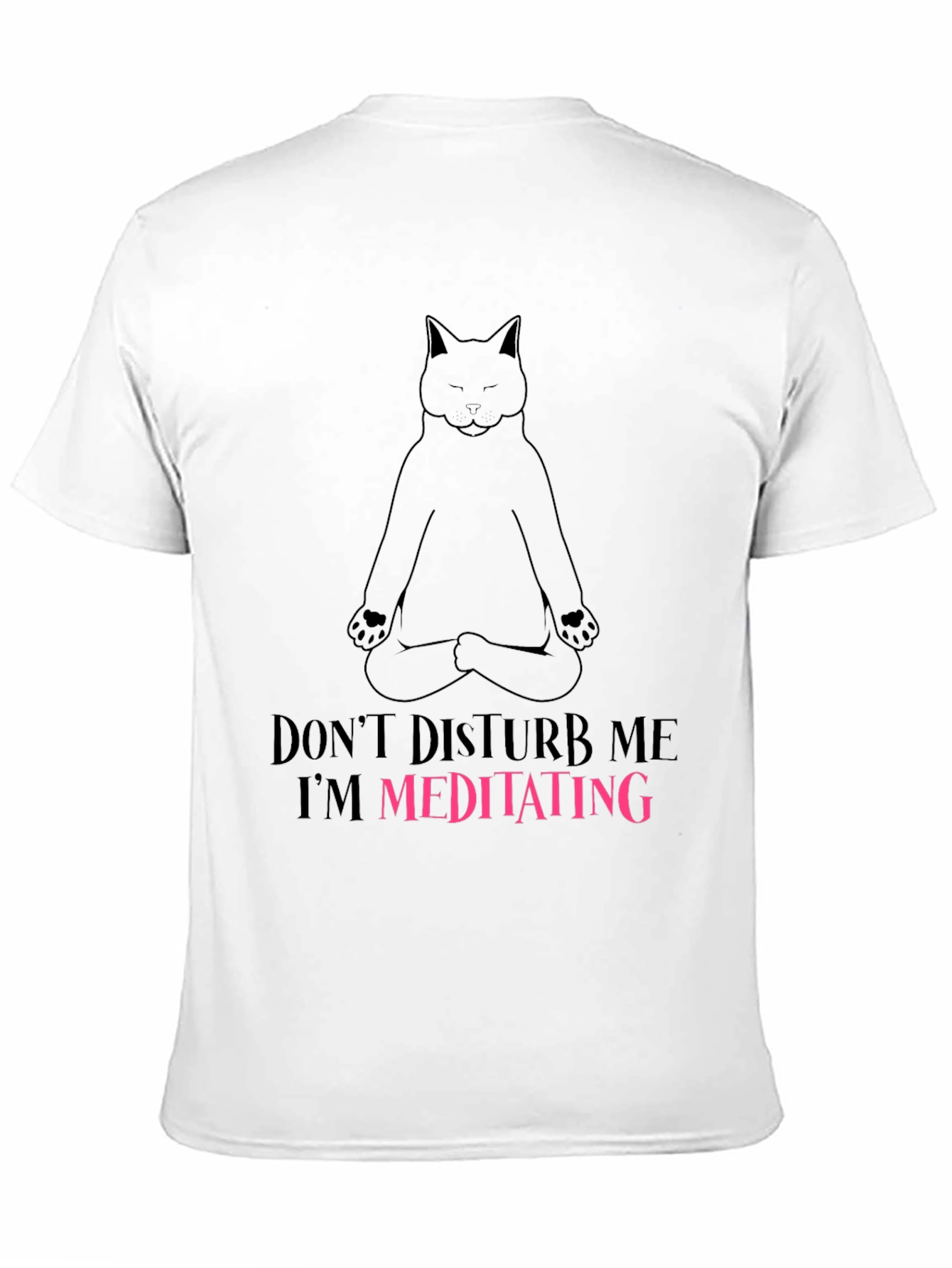 Camiseta Negra con Diseño de Gato Meditando