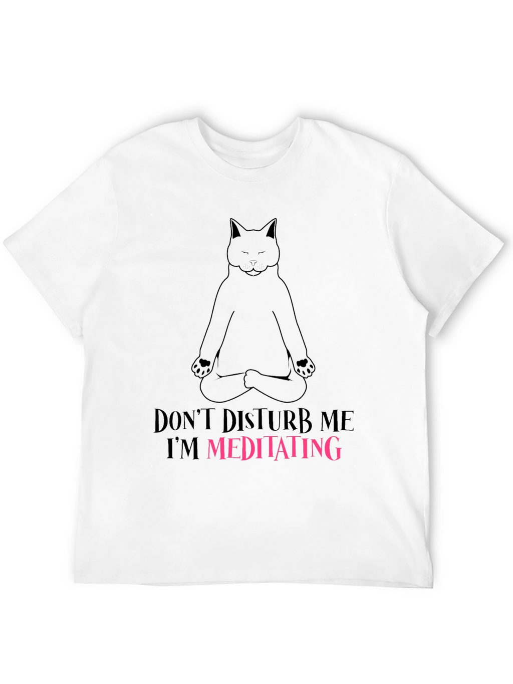 Camiseta Negra con Diseño de Gato Meditando