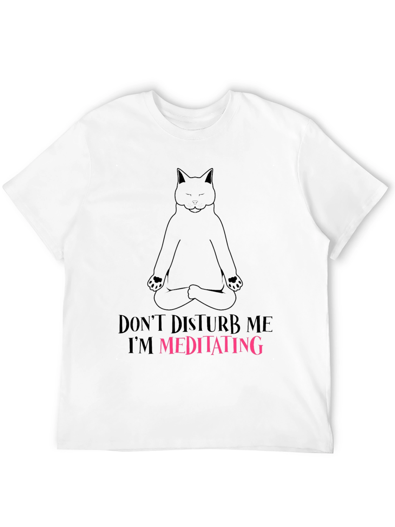 Camiseta Negra con Diseño de Gato Meditando