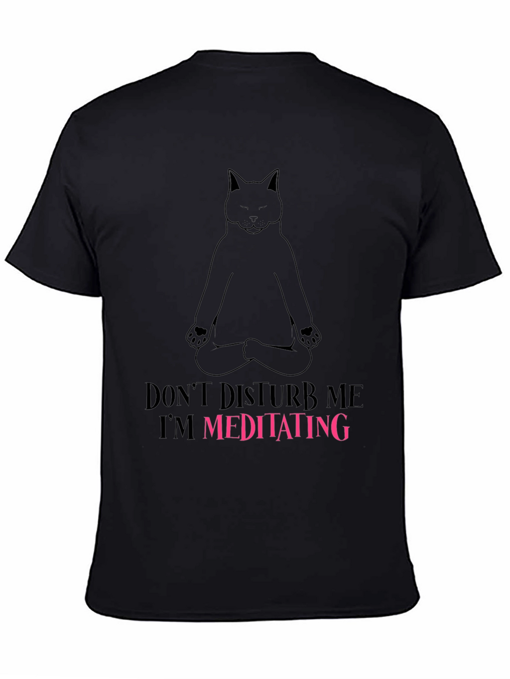 Camiseta Negra con Diseño de Gato Meditando