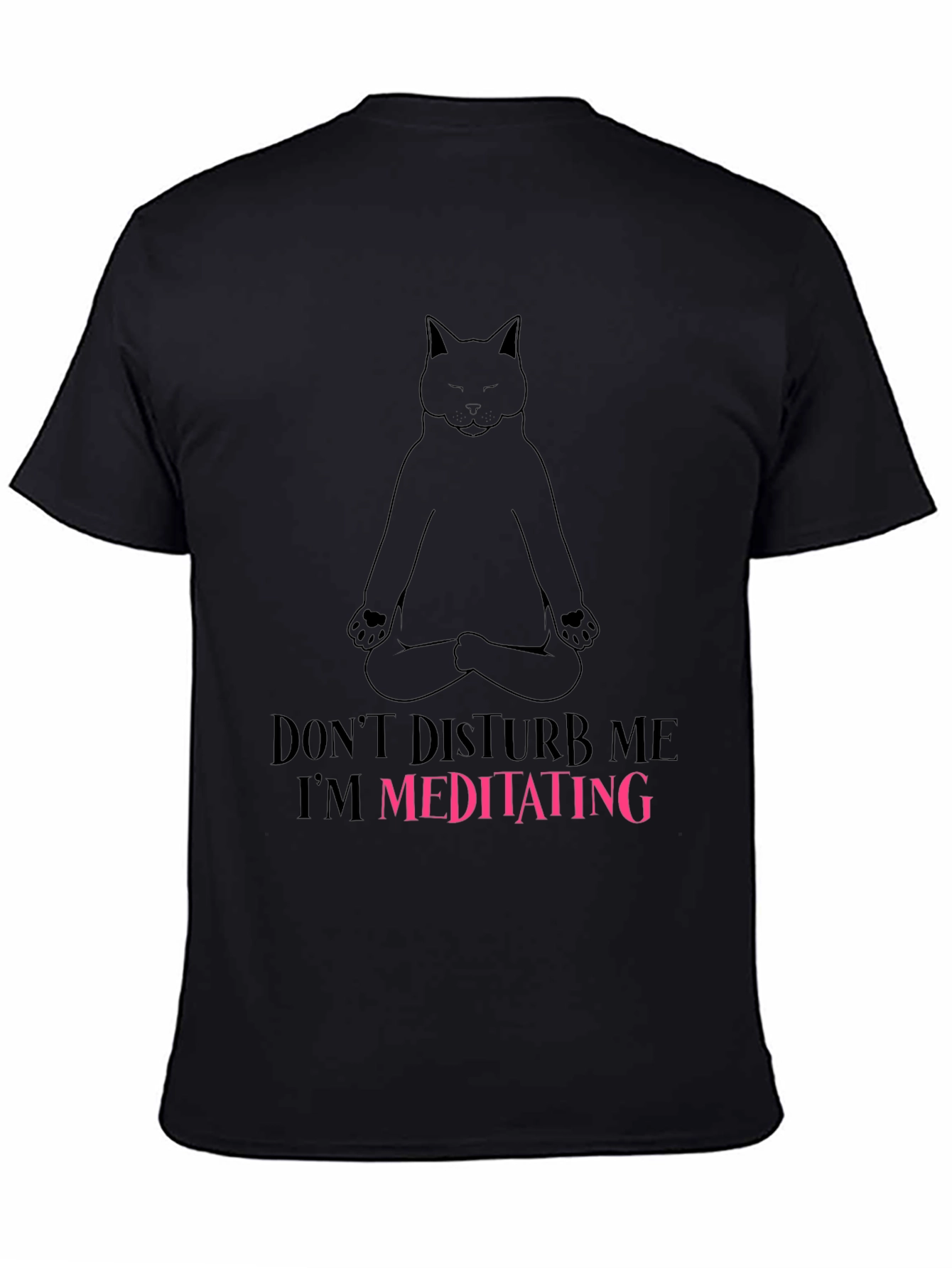 Camiseta Negra con Diseño de Gato Meditando