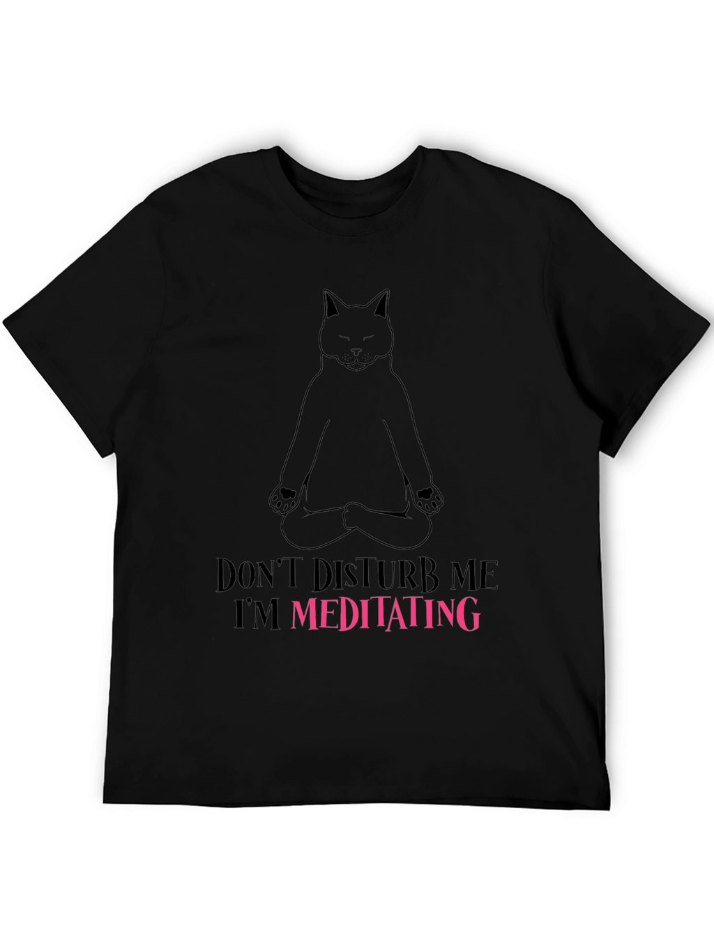 Camiseta Negra con Diseño de Gato Meditando