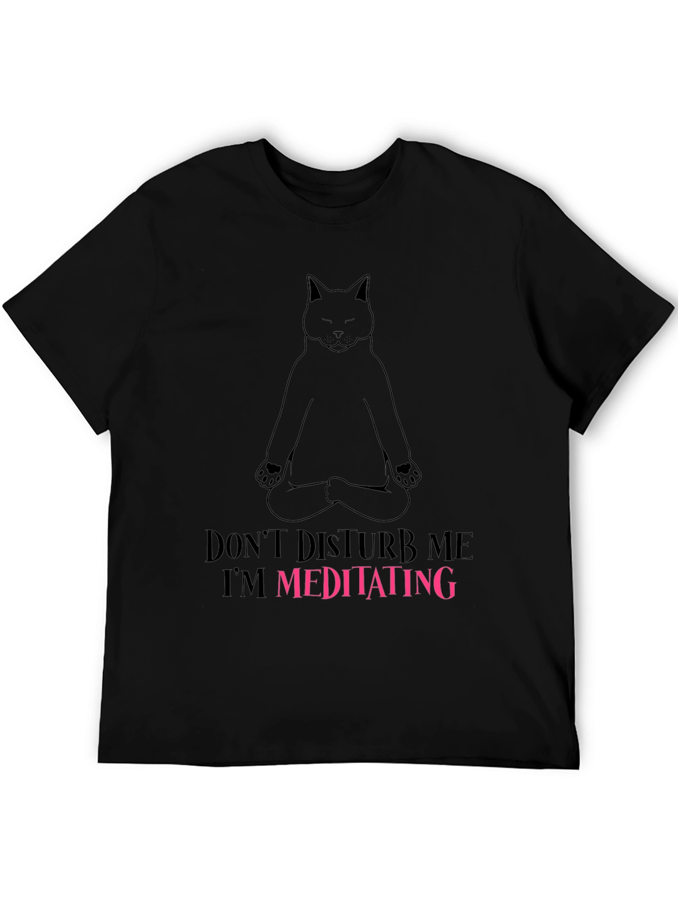 Camiseta Negra con Diseño de Gato Meditando