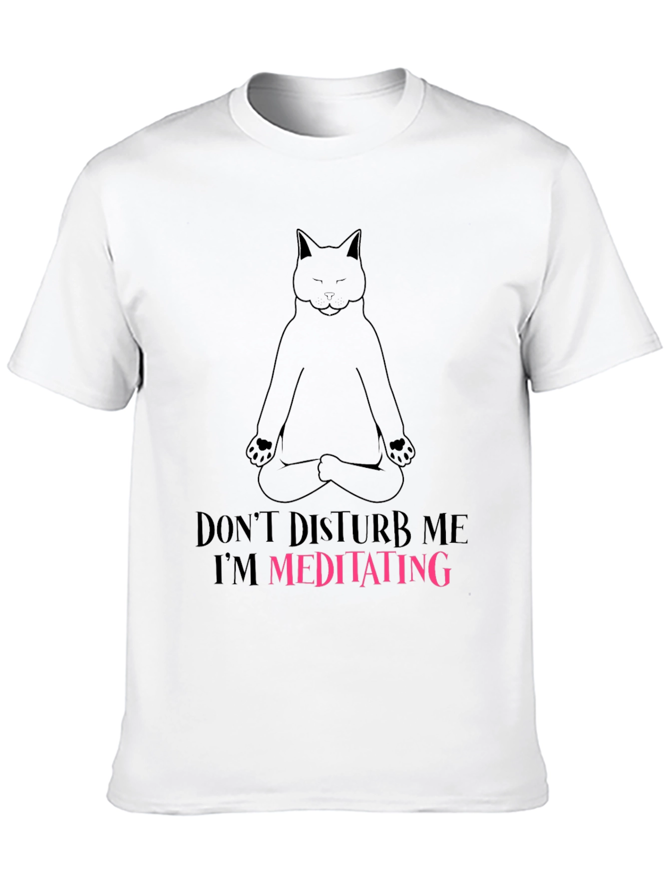 Camiseta Negra con Diseño de Gato Meditando