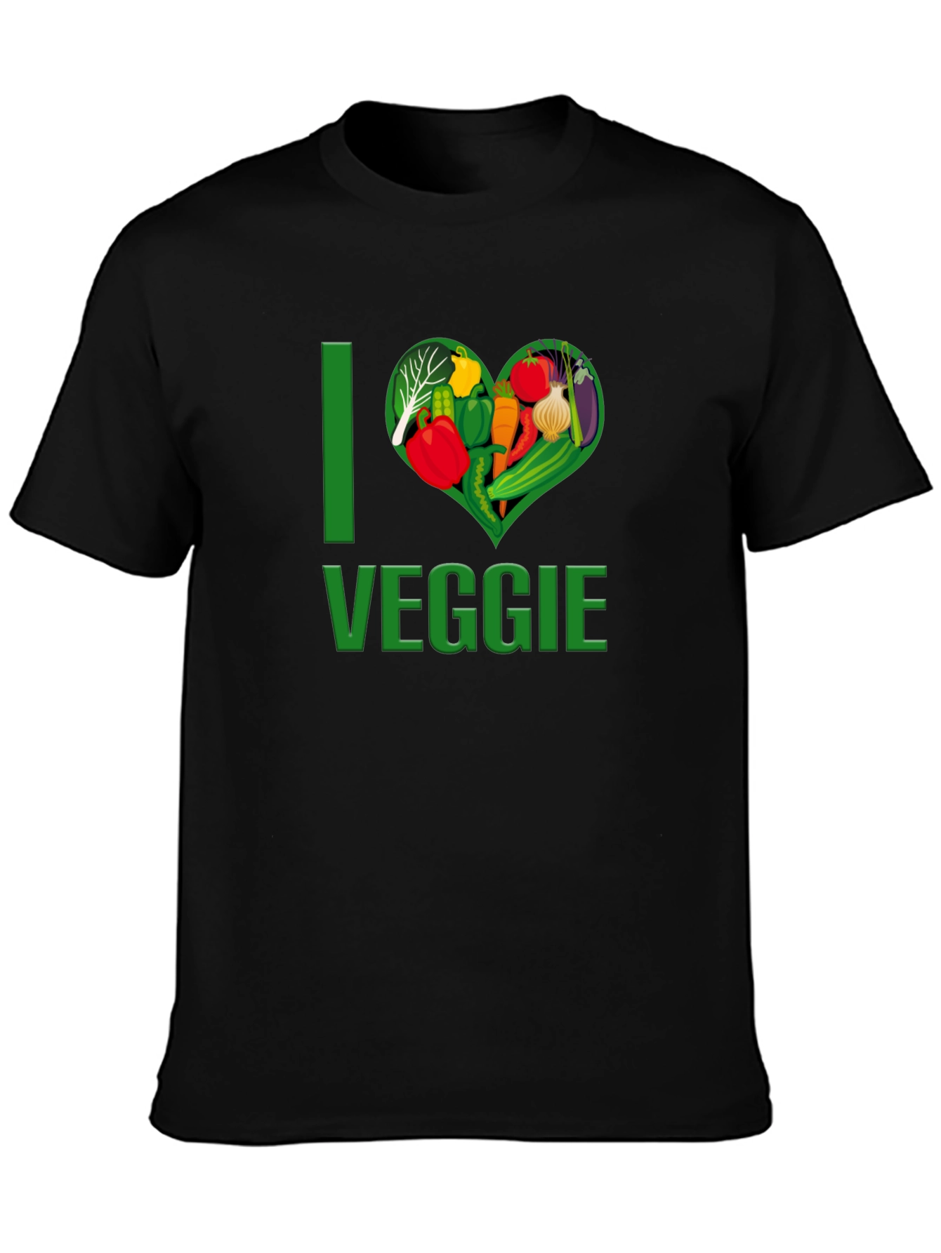 Camiseta Negra Amo Vegetales Corazón Vegetariano