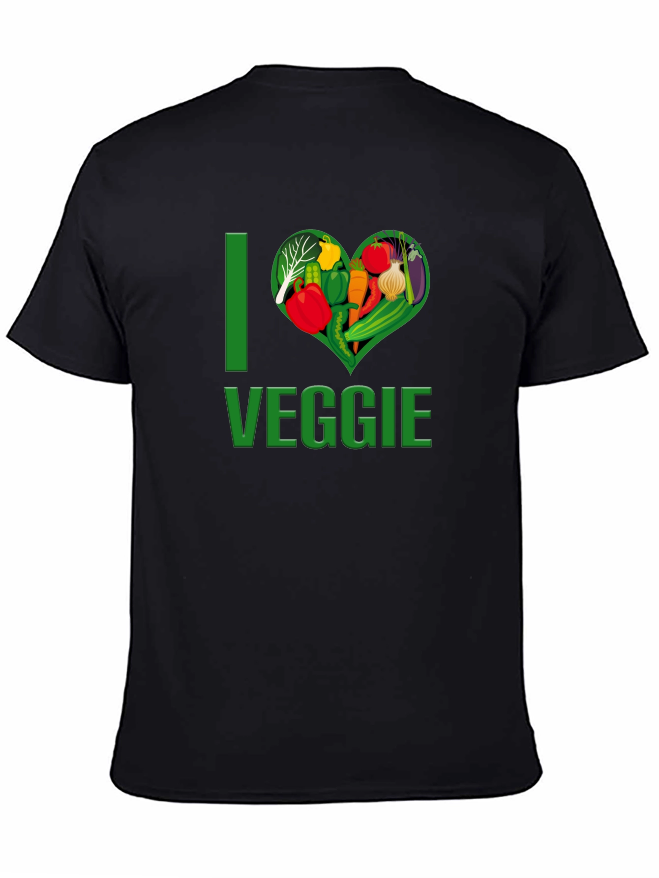 Camiseta Negra Amo Vegetales Corazón Vegetariano
