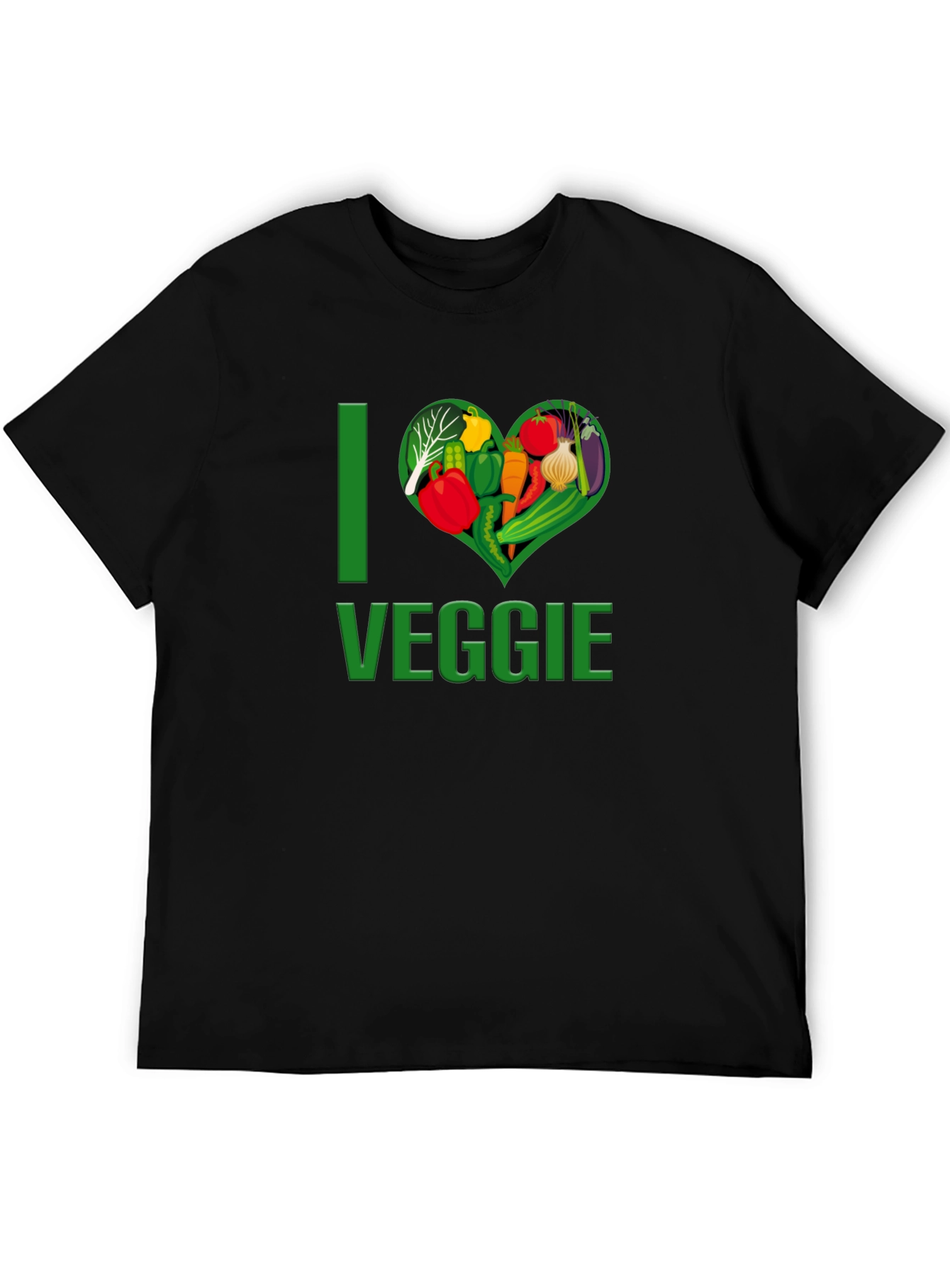 Camiseta Negra Amo Vegetales Corazón Vegetariano