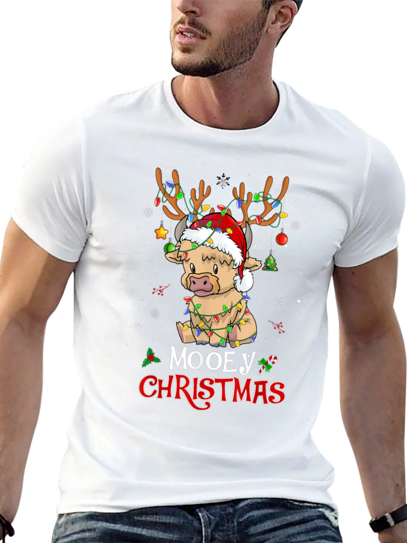 Camiseta Navideña con Diseño de Vaca Mooeey Christmas
