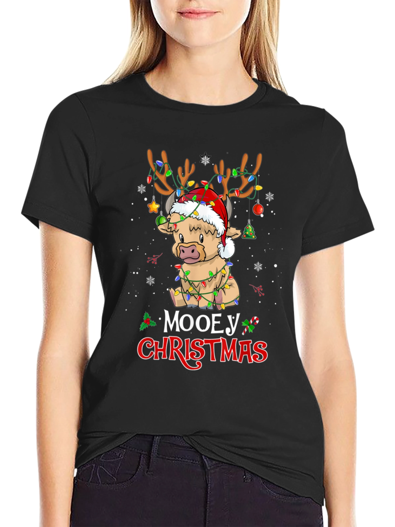 Camiseta Navideña con Diseño de Vaca Mooeey Christmas