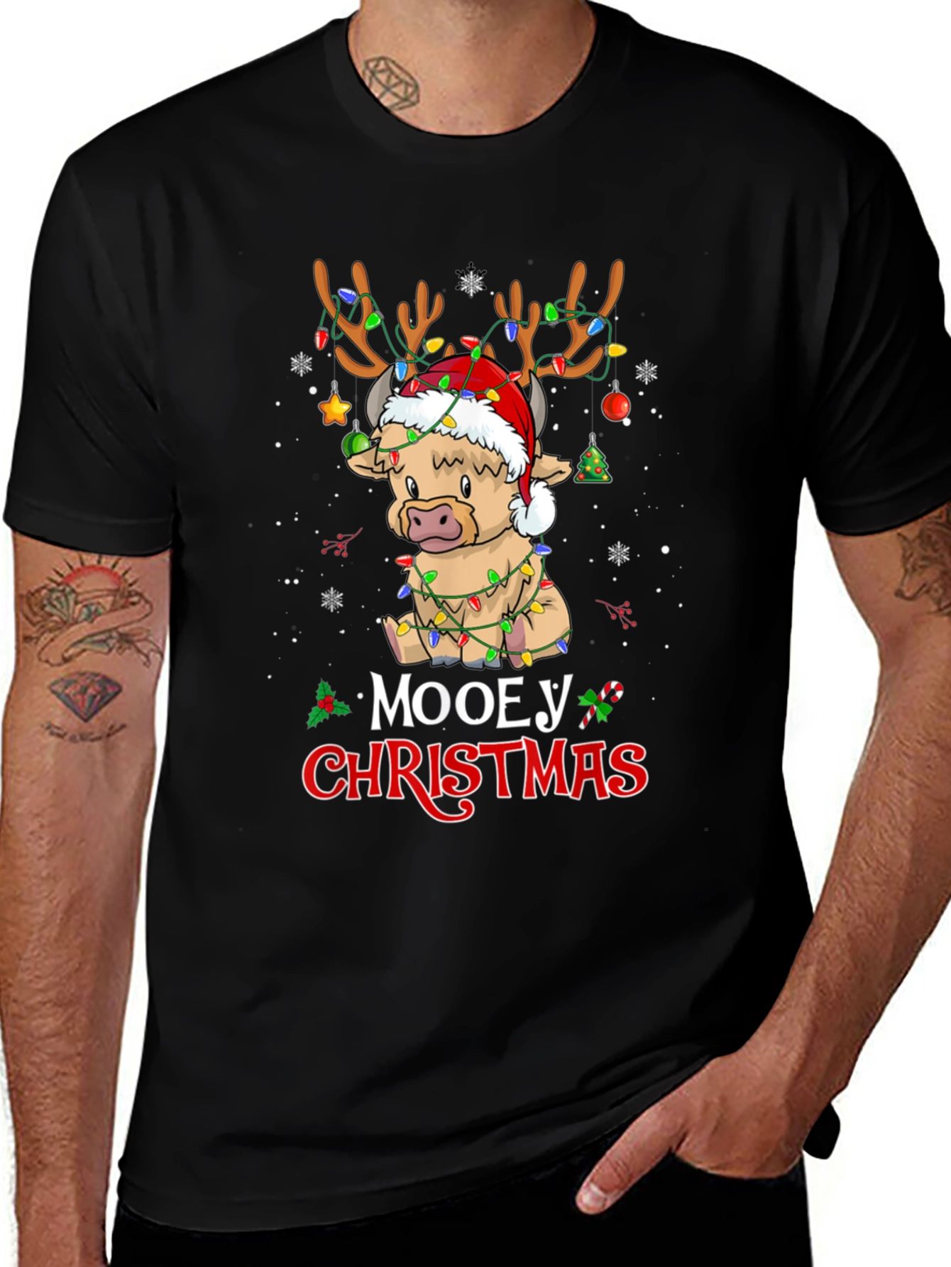 Camiseta Navideña con Diseño de Vaca Mooeey Christmas