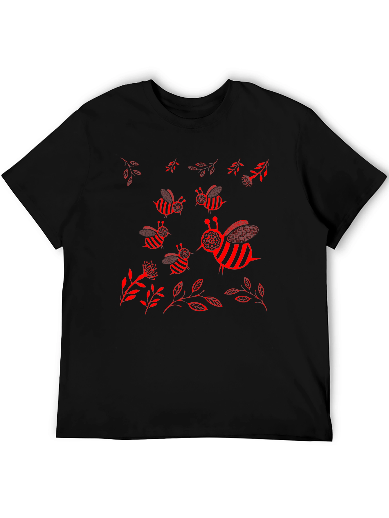 Camiseta Negra con Diseño de Abejas Rojas
