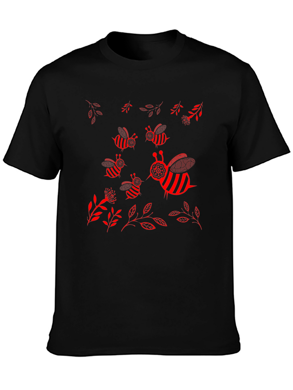 Camiseta Negra con Diseño de Abejas Rojas