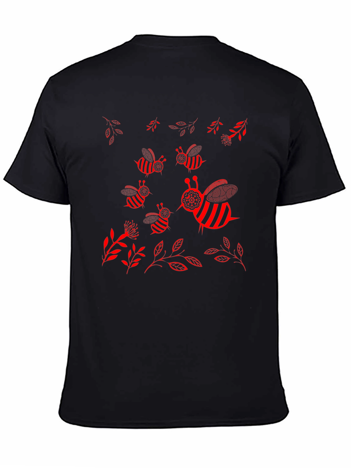 Camiseta Negra con Diseño de Abejas Rojas