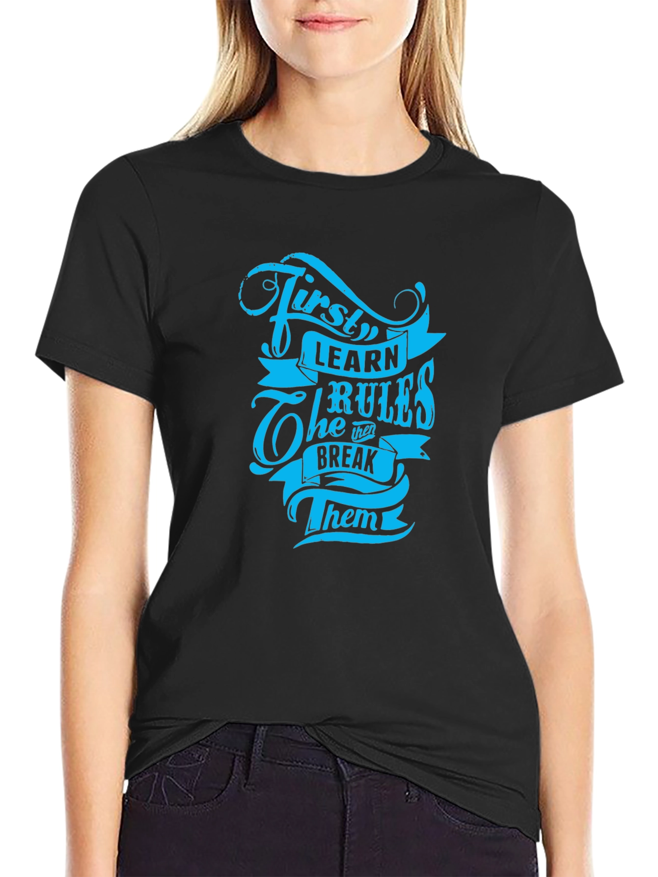 Camiseta Negra con Diseño Aprende las Reglas