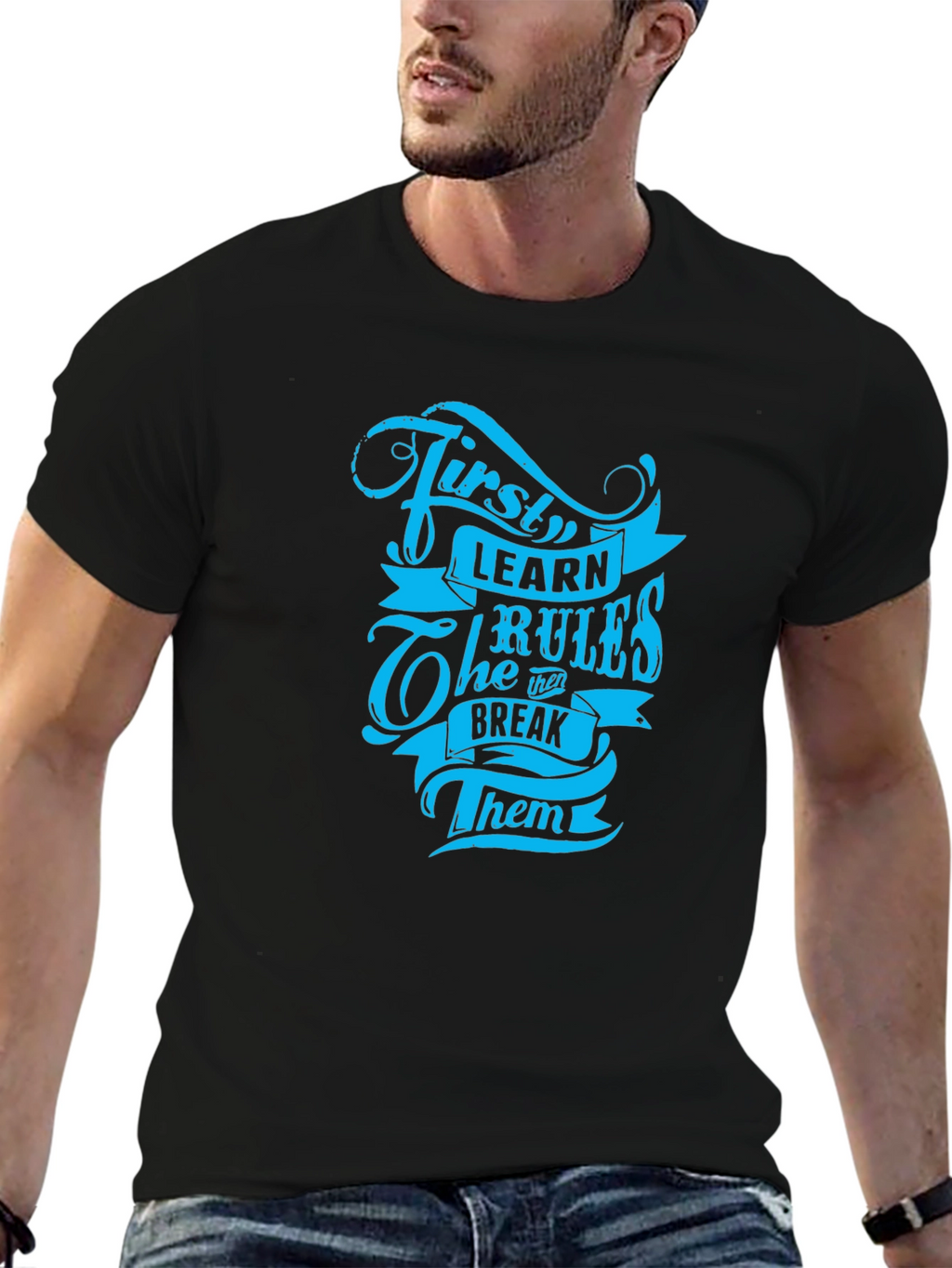Camiseta Negra con Diseño Aprende las Reglas