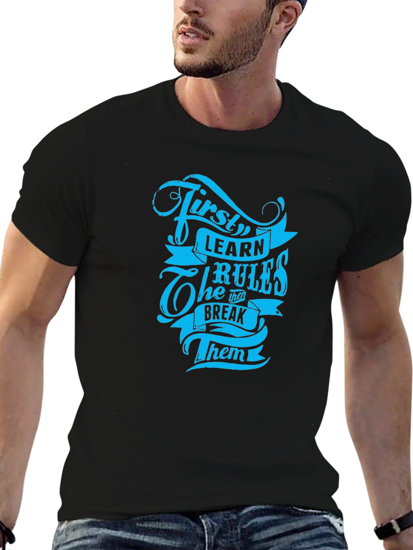 Camiseta Negra con Diseño Aprende las Reglas