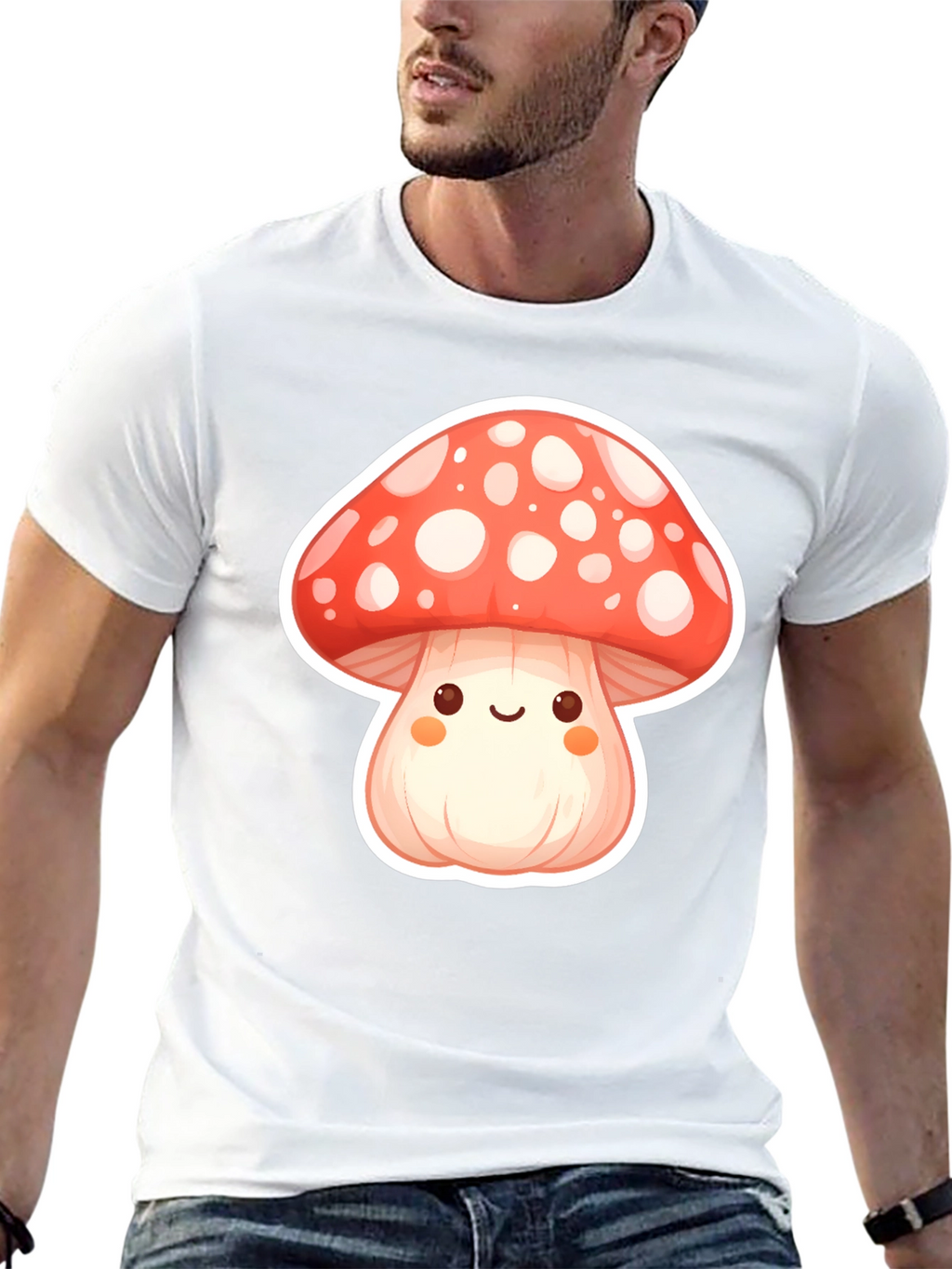 Camiseta Negra con Diseño de Hongo Kawaii