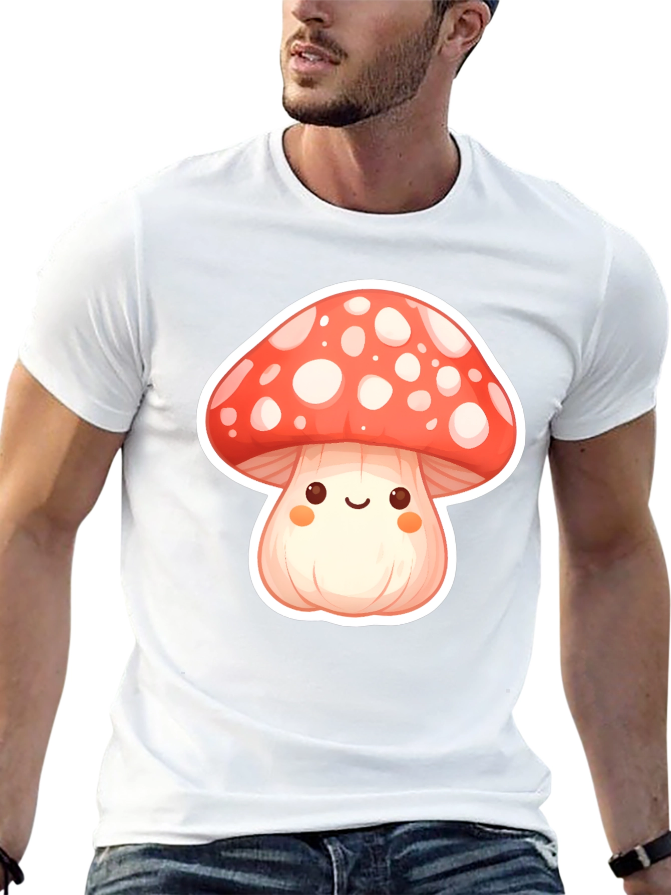 Camiseta Negra con Diseño de Hongo Kawaii