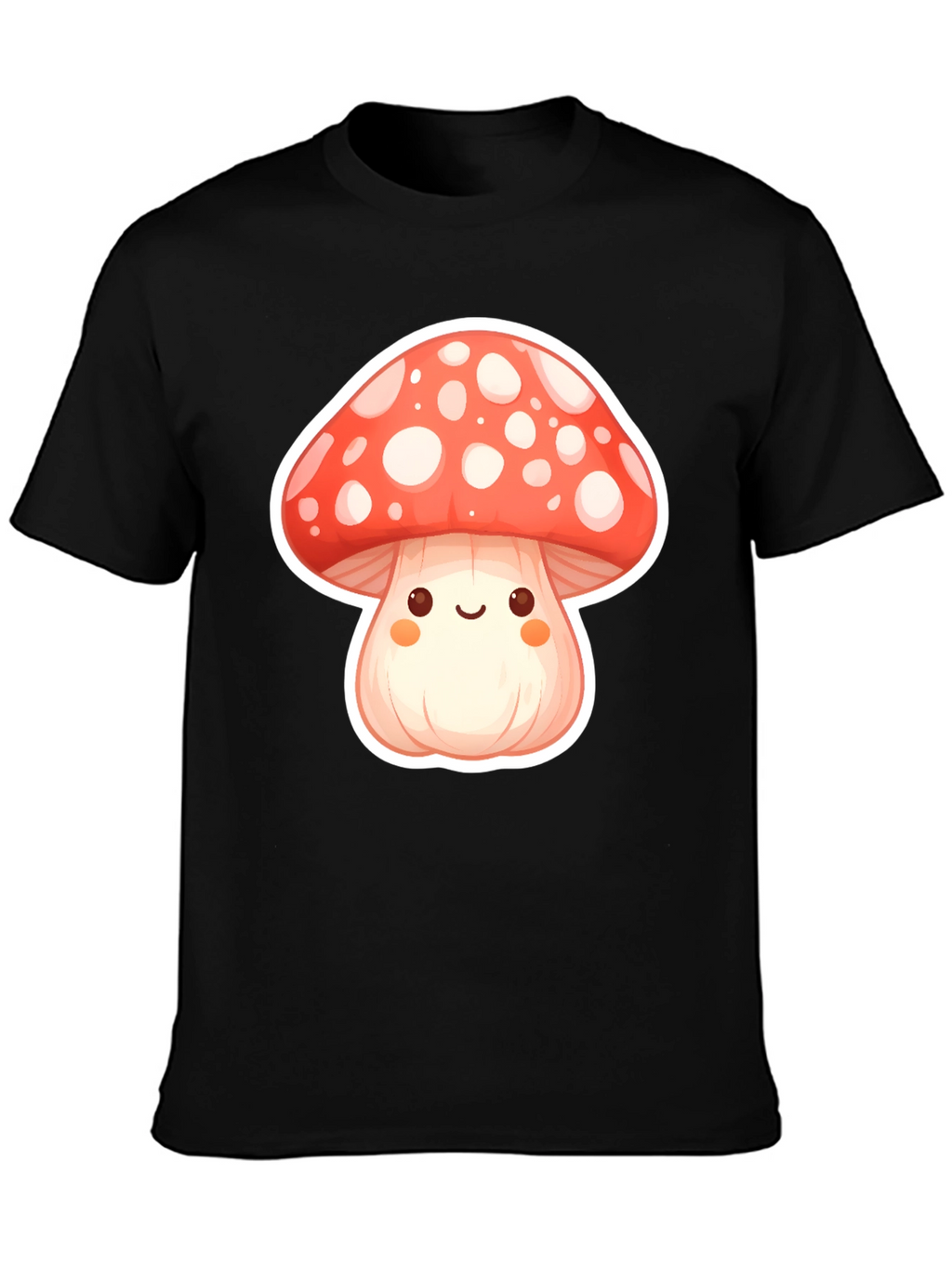 Camiseta Negra con Diseño de Hongo Kawaii
