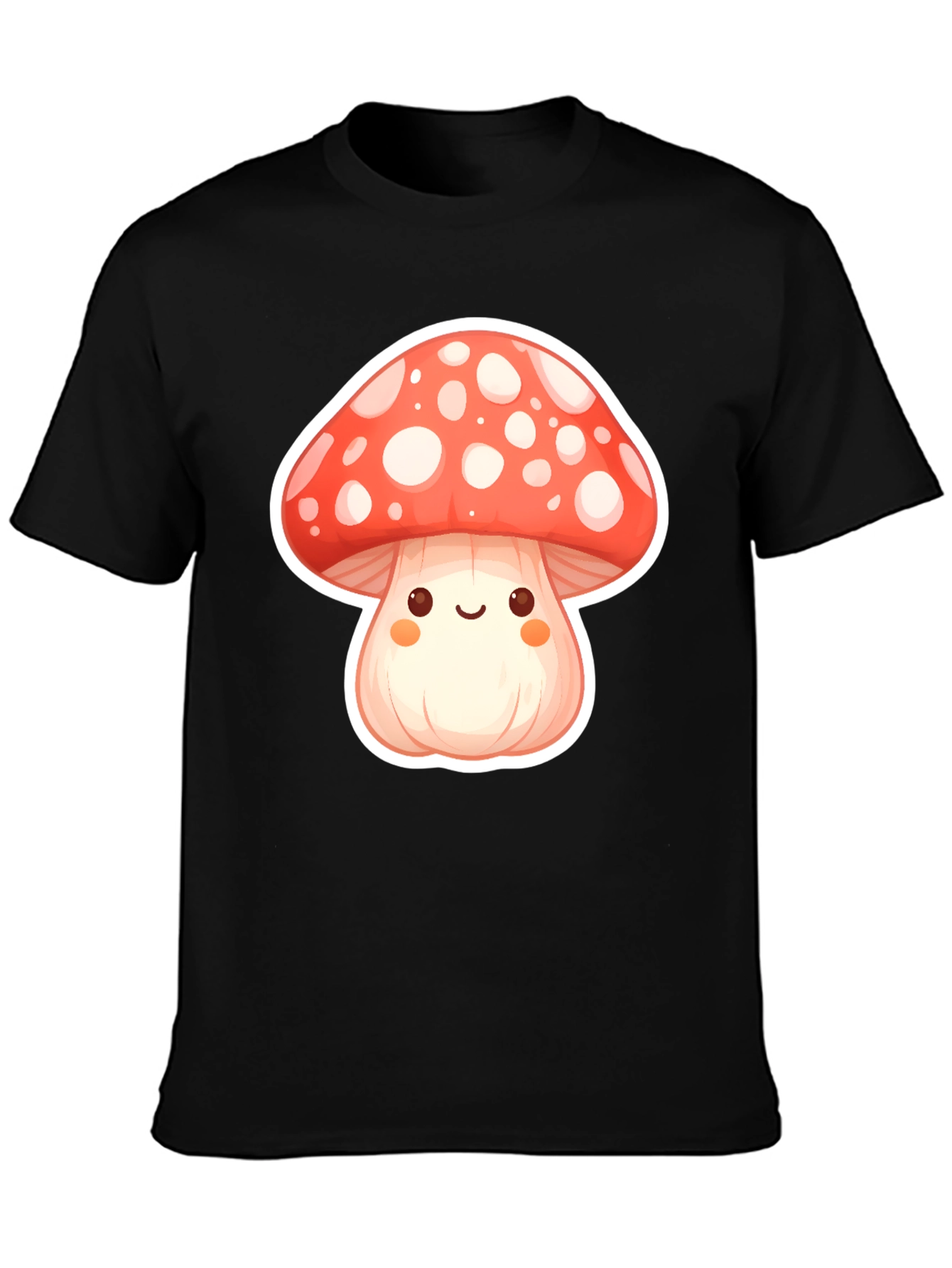 Camiseta Negra con Diseño de Hongo Kawaii