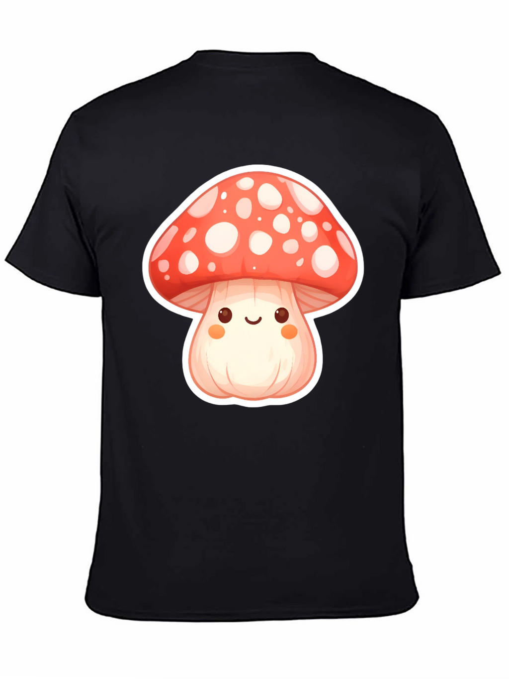 Camiseta Negra con Diseño de Hongo Kawaii