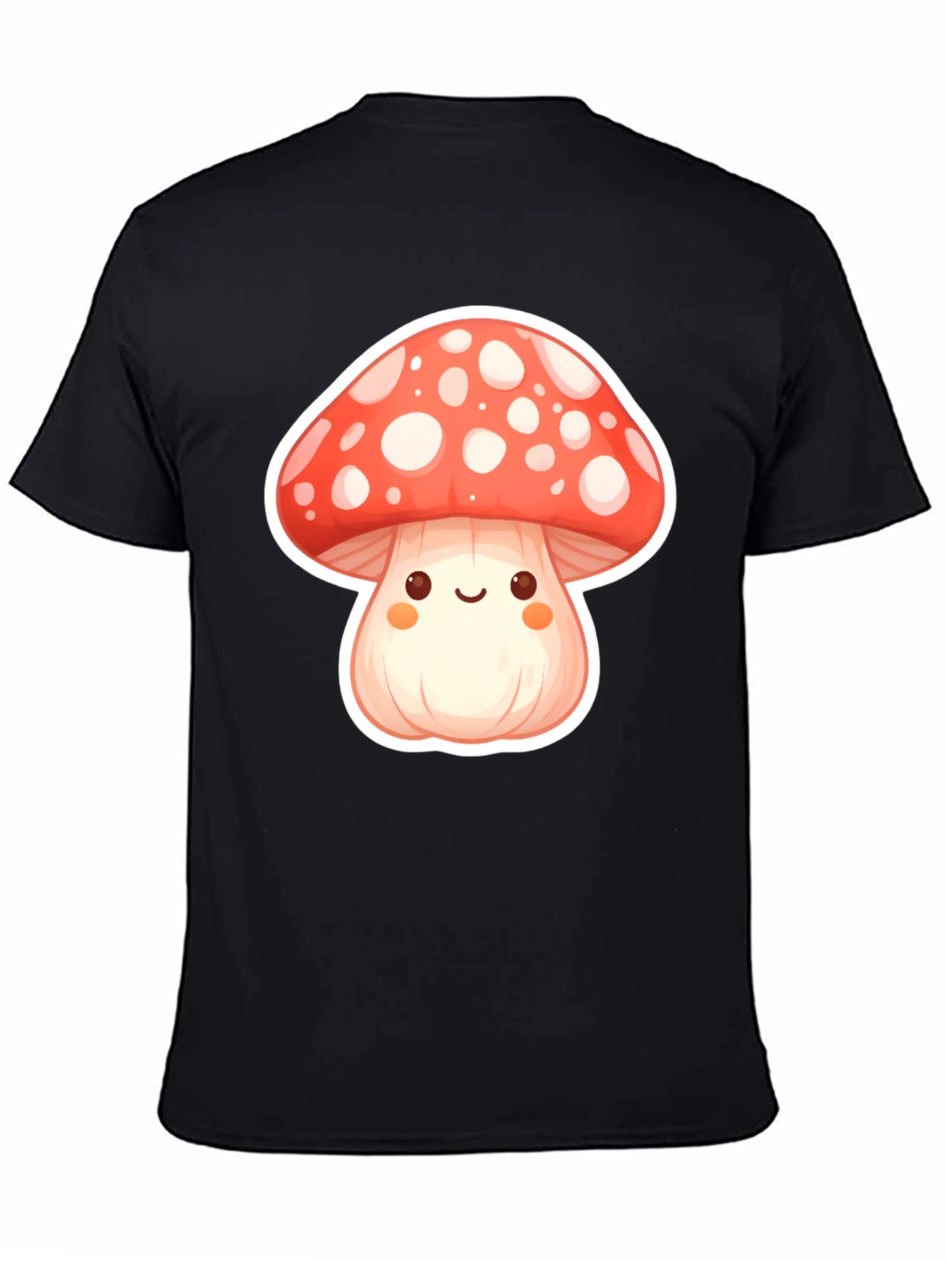 Camiseta Negra con Diseño de Hongo Kawaii