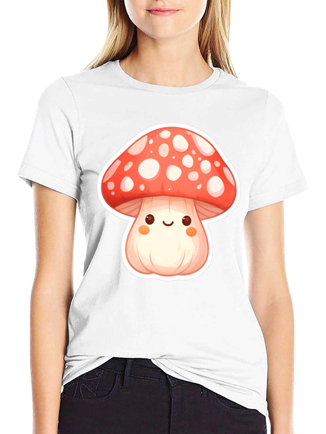 Camiseta Negra con Diseño de Hongo Kawaii