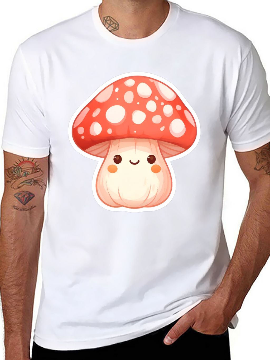 Camiseta Negra con Diseño de Hongo Kawaii