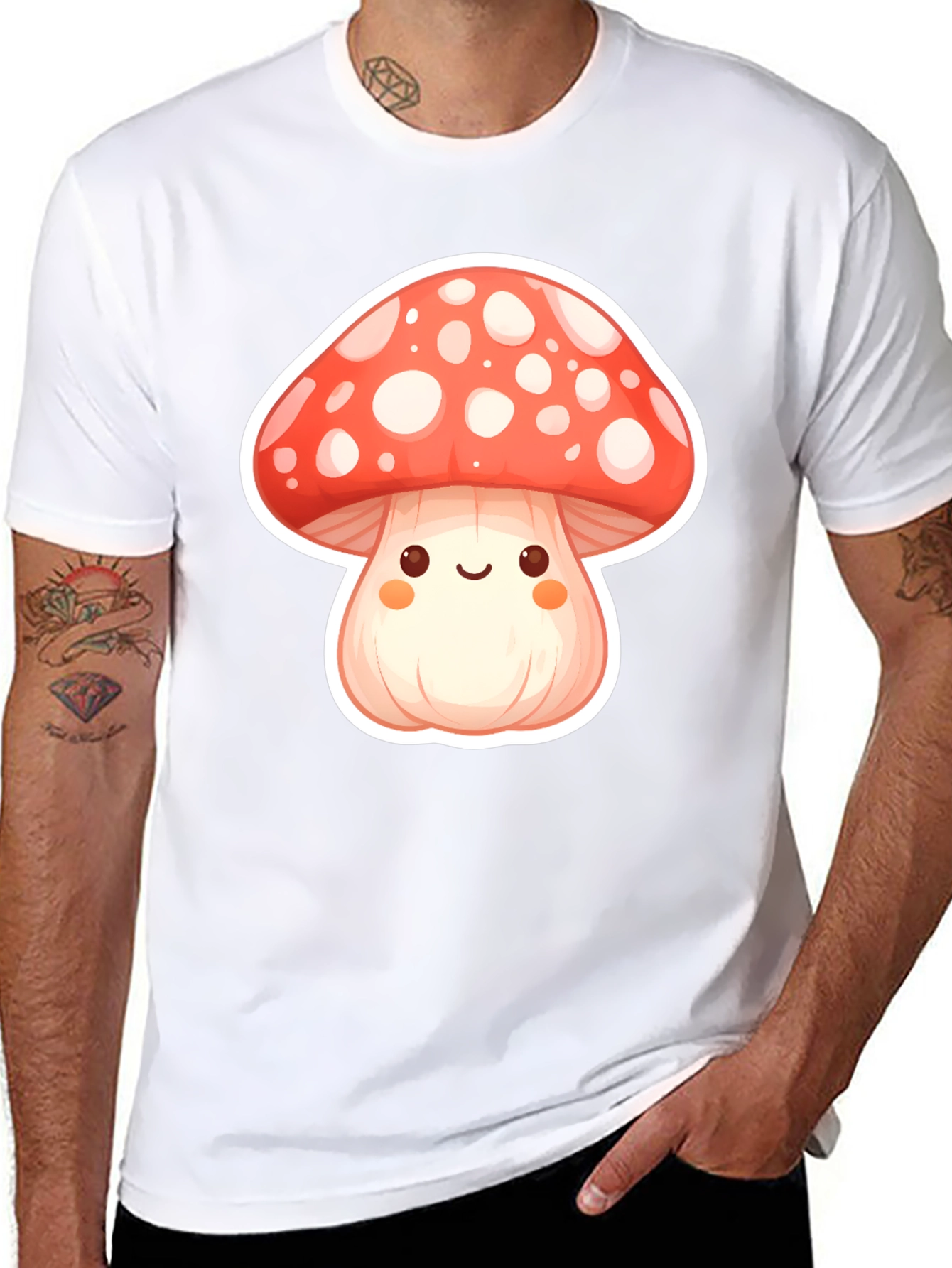 Camiseta Negra con Diseño de Hongo Kawaii