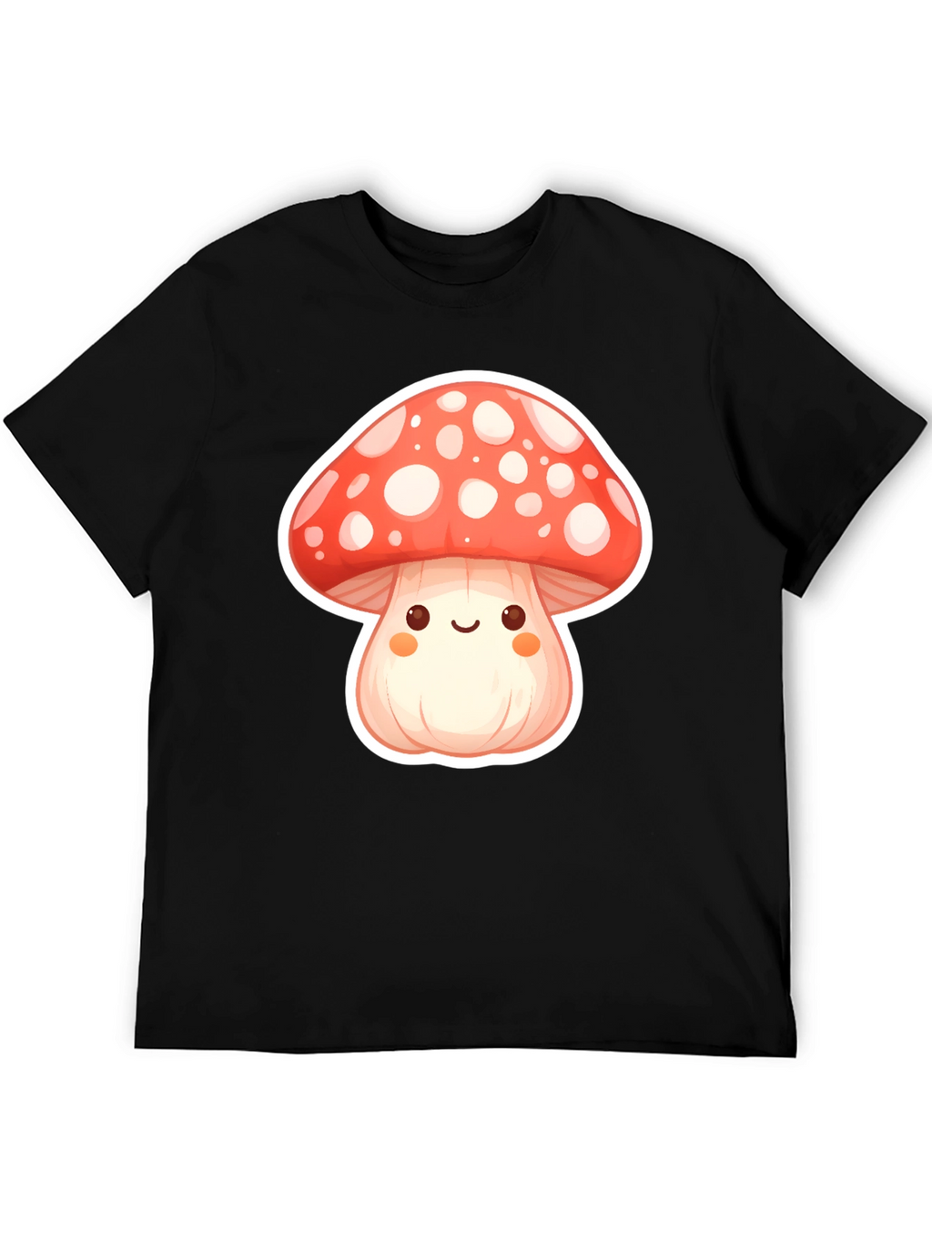 Camiseta Negra con Diseño de Hongo Kawaii